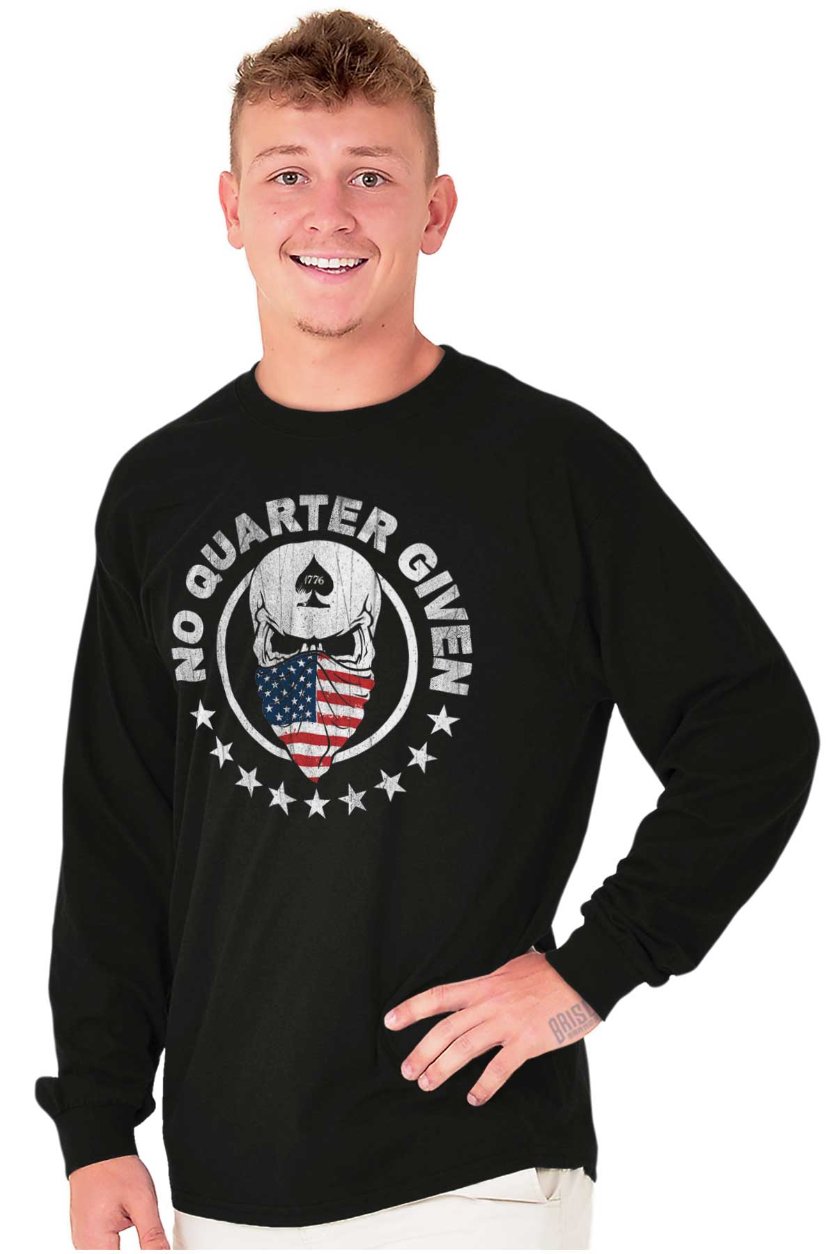 No Quarter Skull Tactical American Flag Long Sleeve Tshirt