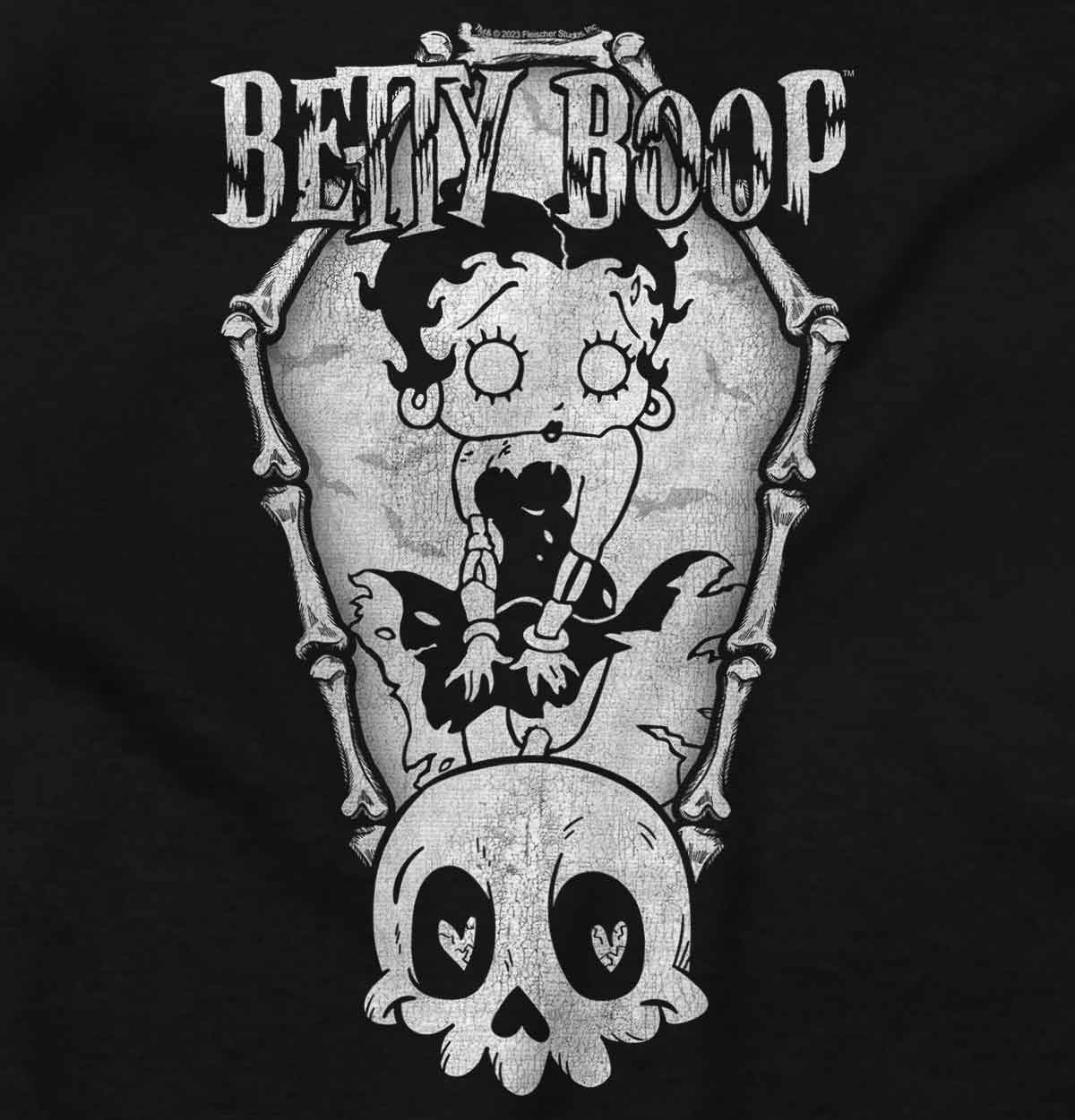 Betty Boop Zombie Halloween Skeleton Coffin Womens Top Junior