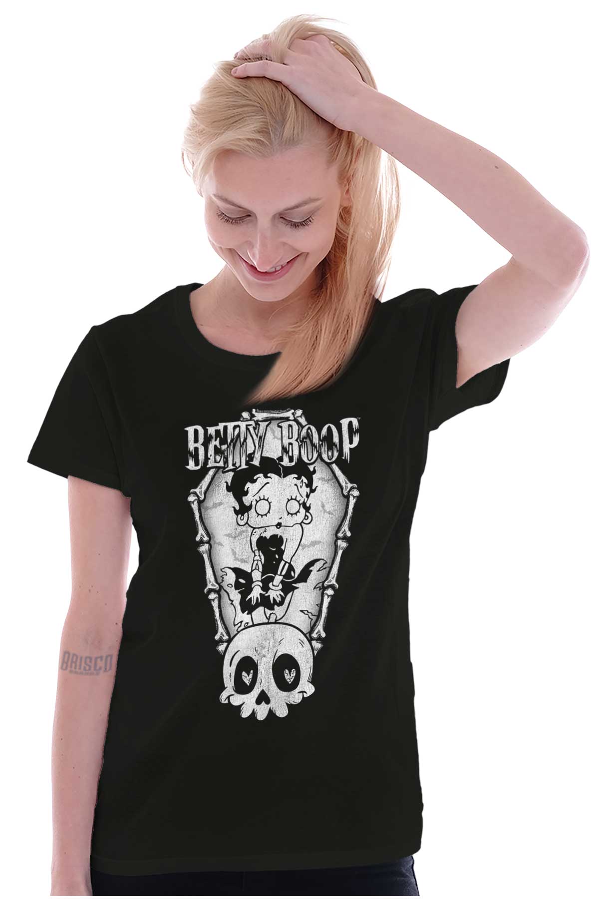 Betty Boop Zombie Halloween Skeleton Coffin Womens Top Junior