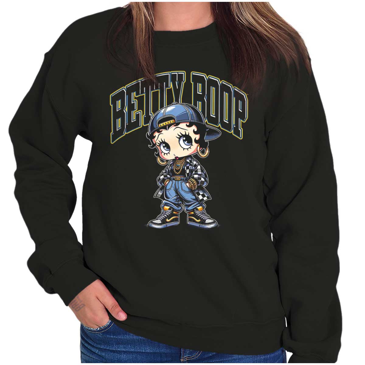 Cool Betty Boop Retro Cartoon Urban Chola Womens Crewneck