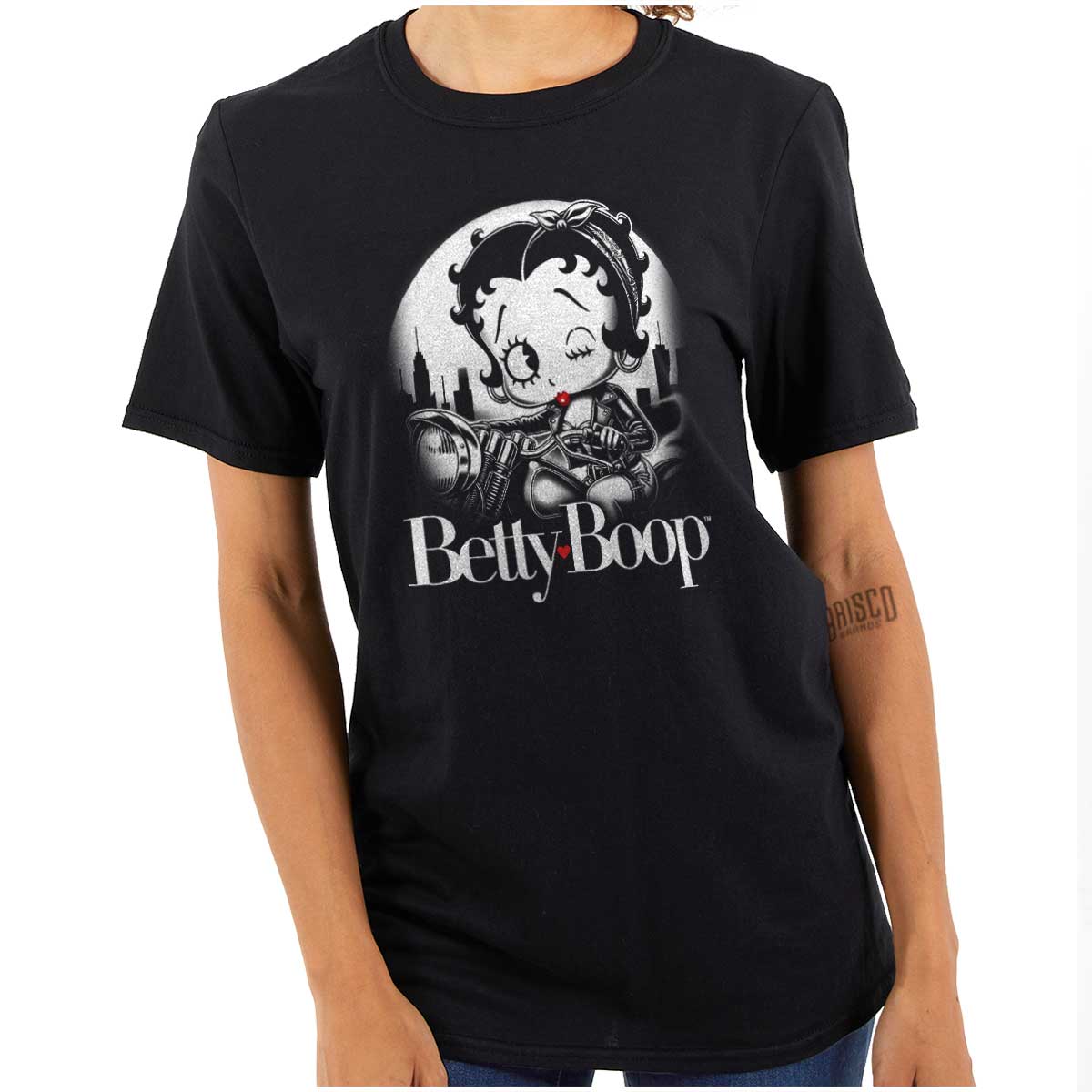 Betty Boop Retro Cartoon Biker Baddie Wink Womens Graphic Crewneck