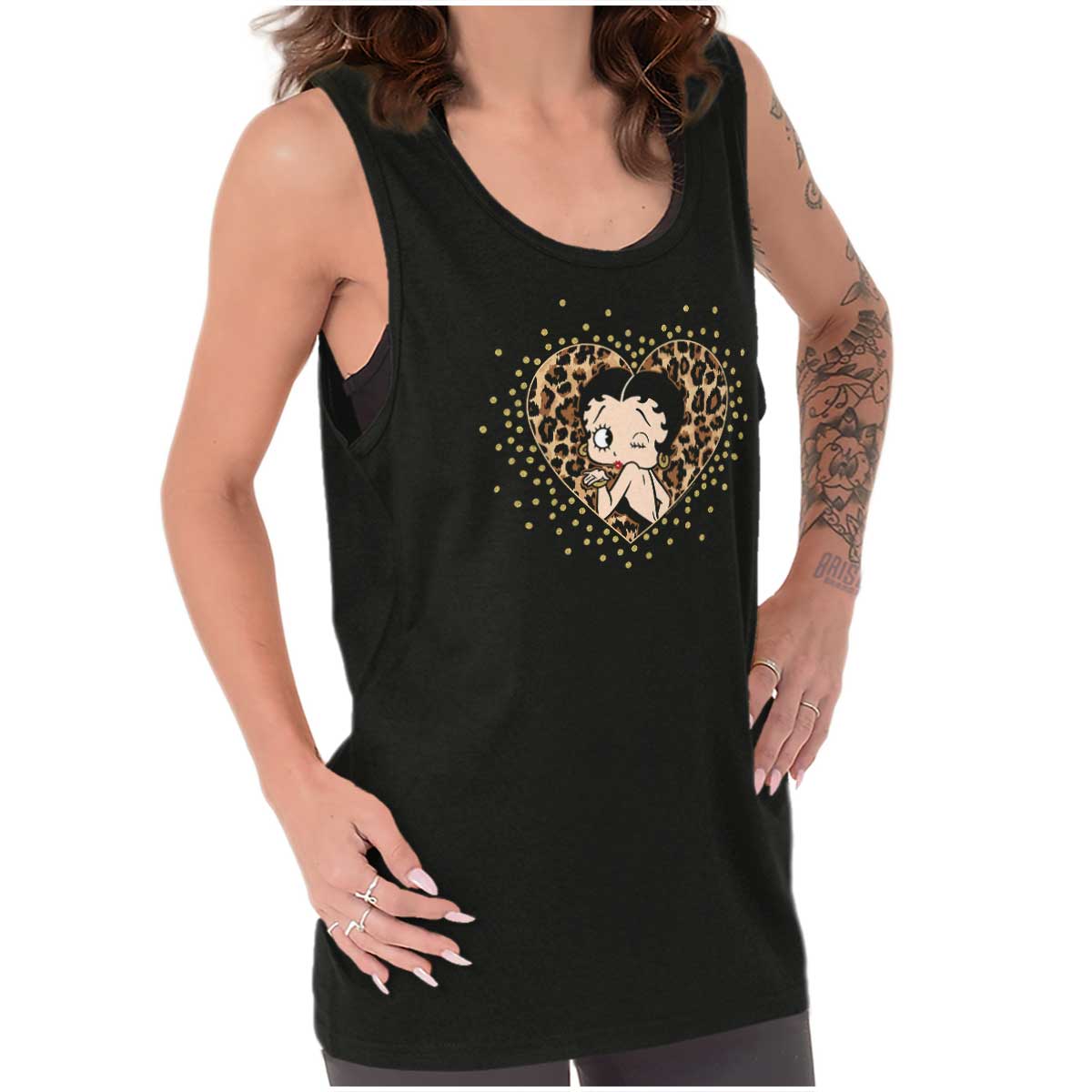 Betty Boop Retro Cartoon Cheetah Print Heart Womens Tank Top