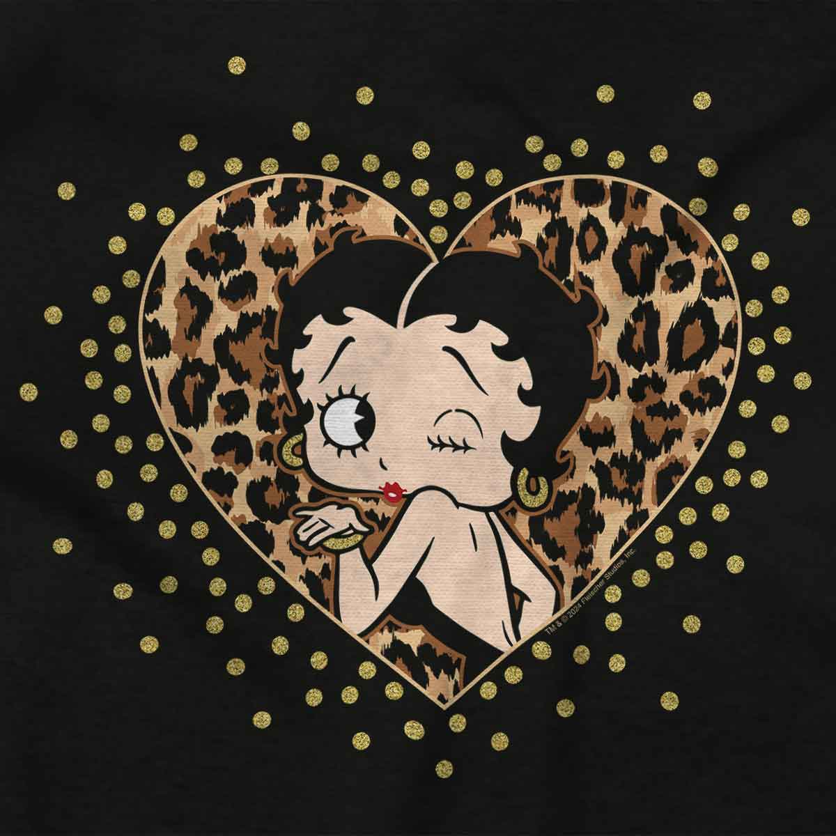 Betty Boop Retro Cartoon Cheetah Print Heart Womens Crewneck Betty Boop Retro Cartoon Cheetah Print Heart Womens Crewneck