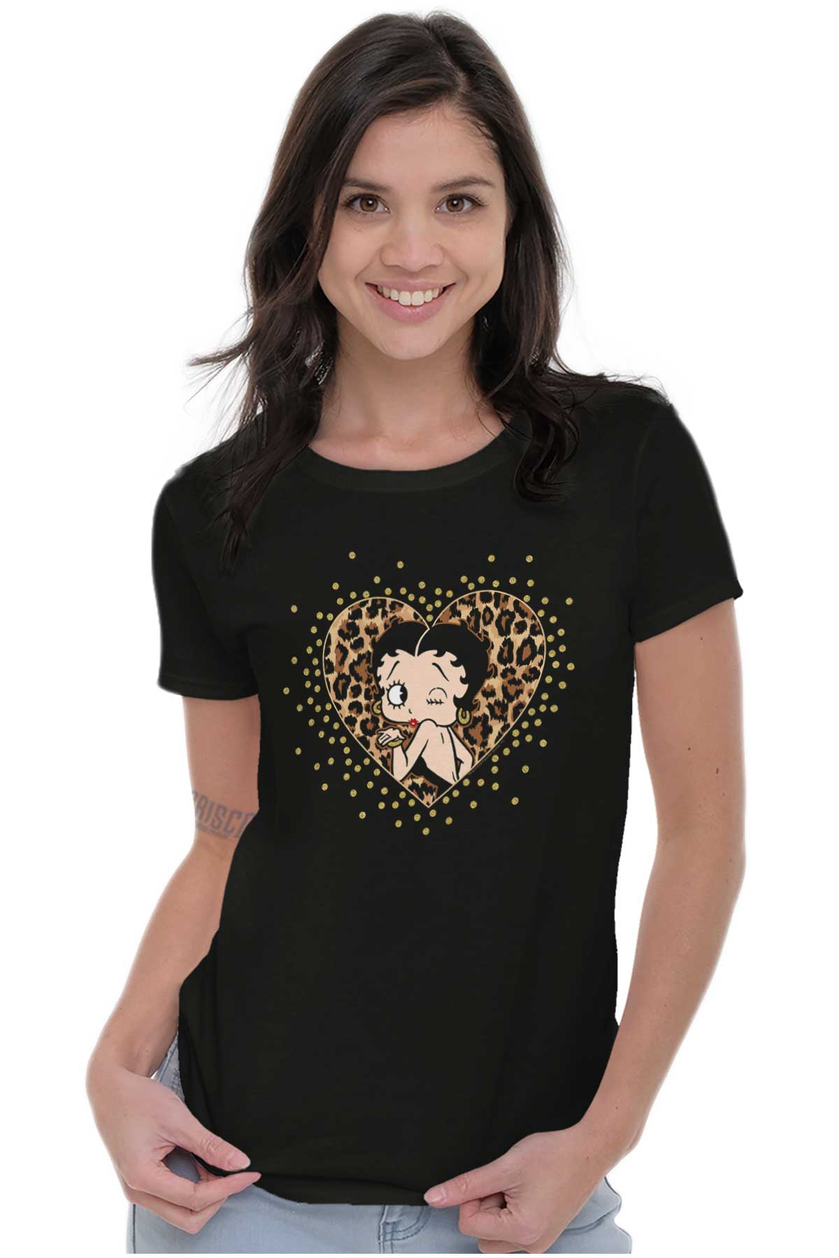 （73）BETTY BOOP レオパード柄 Tシャツ Lサイズ Betty Boop Leopard Print Heart Womens Graphic T Shirt Tees at