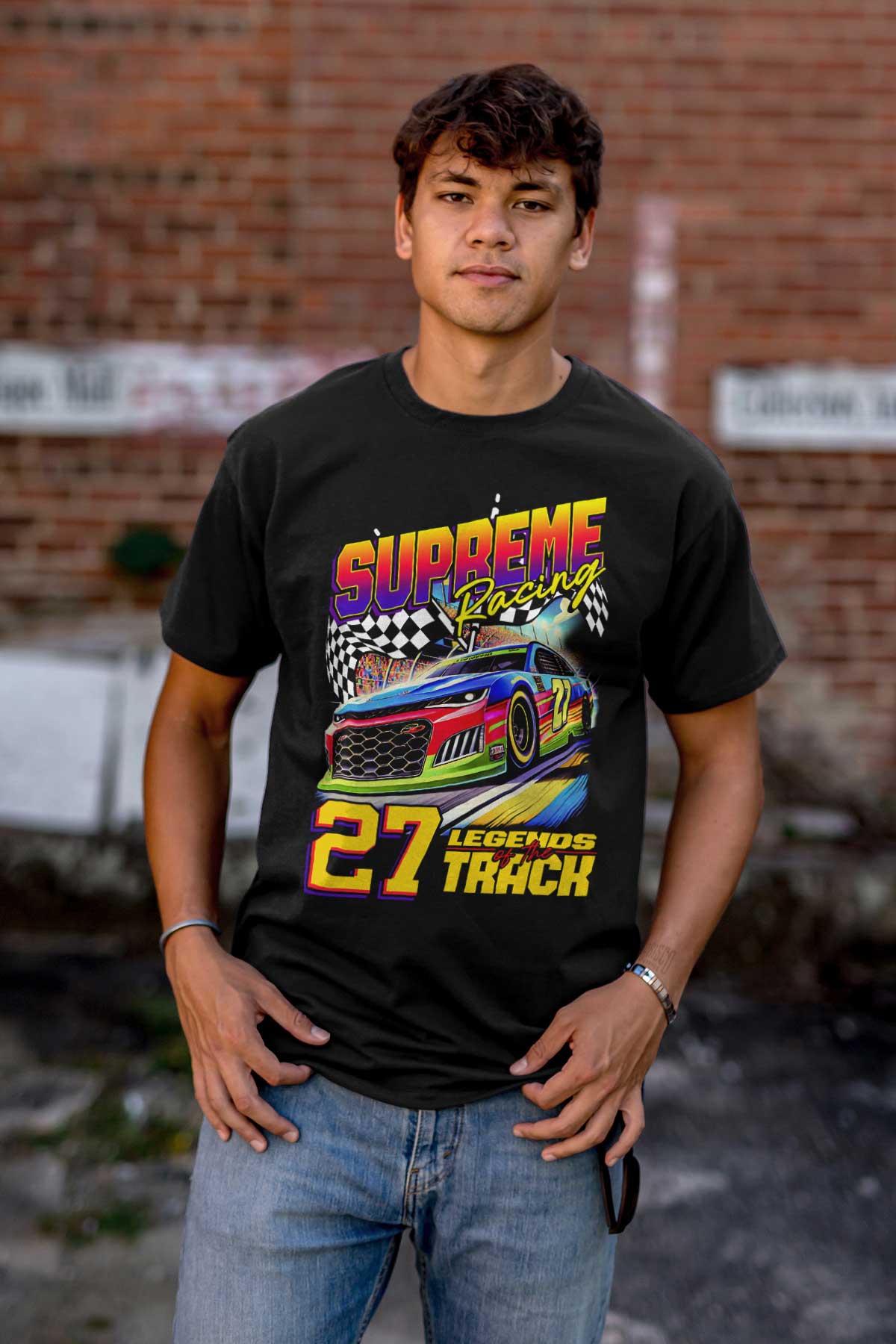 Supreme Racing 27 Legends Track Racecars Mens Casual Crewneck T