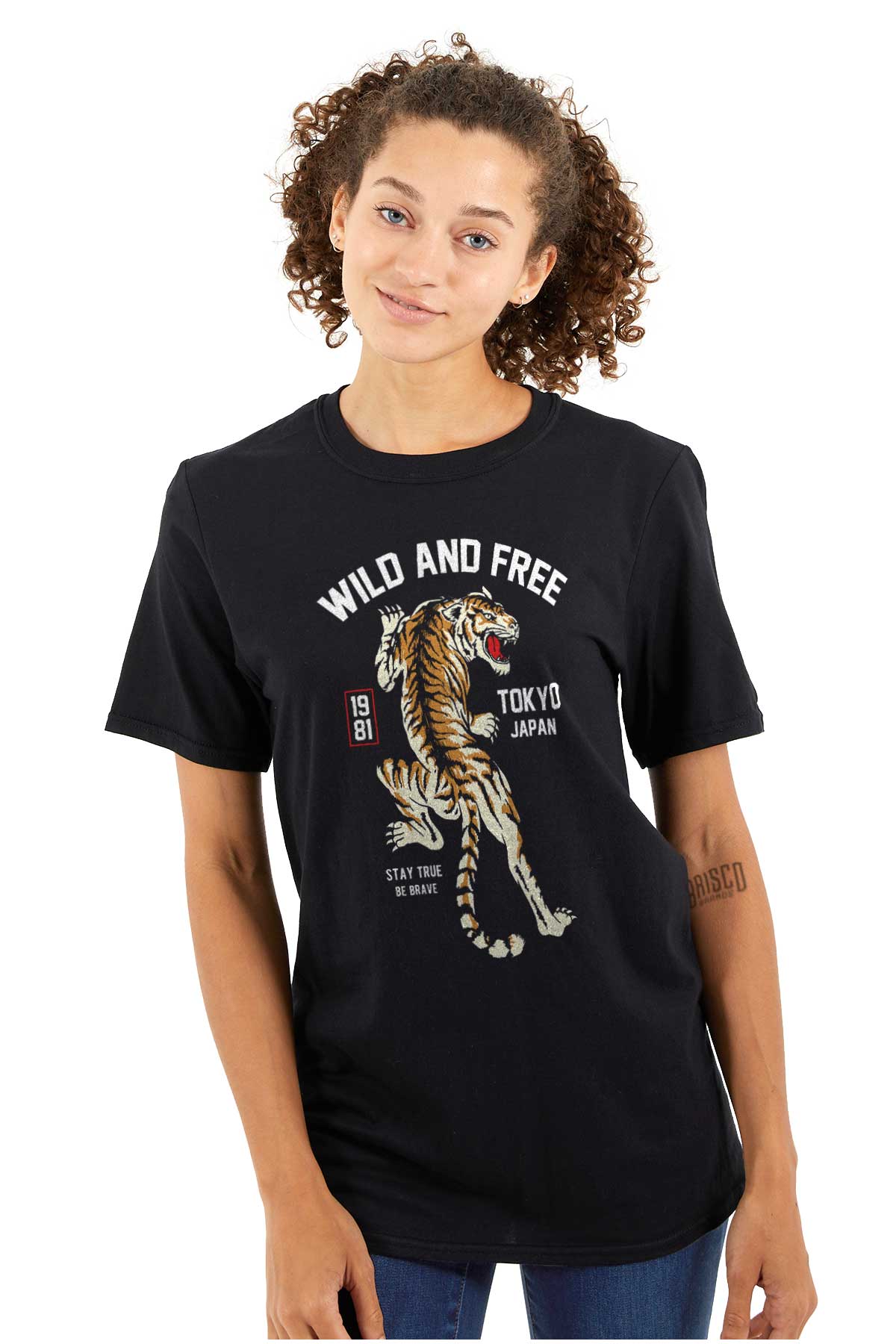 Tokyo Japan Wild and Free True Brave Tiger Womens or Mens Crewneck