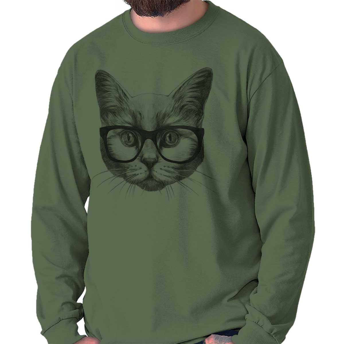 Cat With Glasses Portrait Meme Kitty Humor Hoodie - Unisex Pullover Sweatshirt S-5X