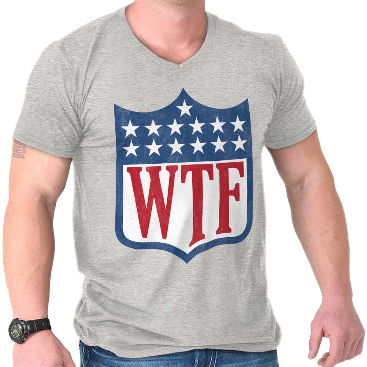 WTF Funny Football Sports Athletic Gift Idea Adult V Neck Short Sleeve