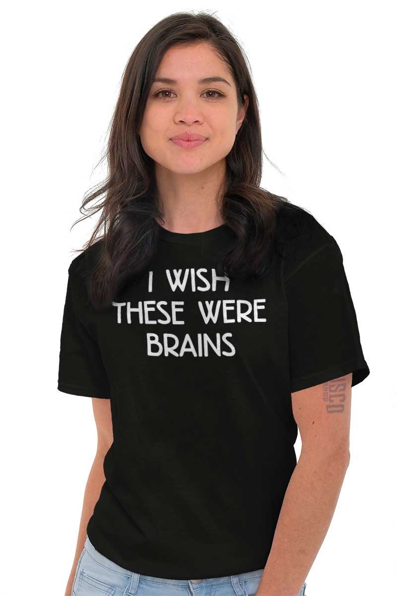 I Wish These Were Brains Dead Walker Zombie Womens Short Sleeve Crewneck Tee Ebay