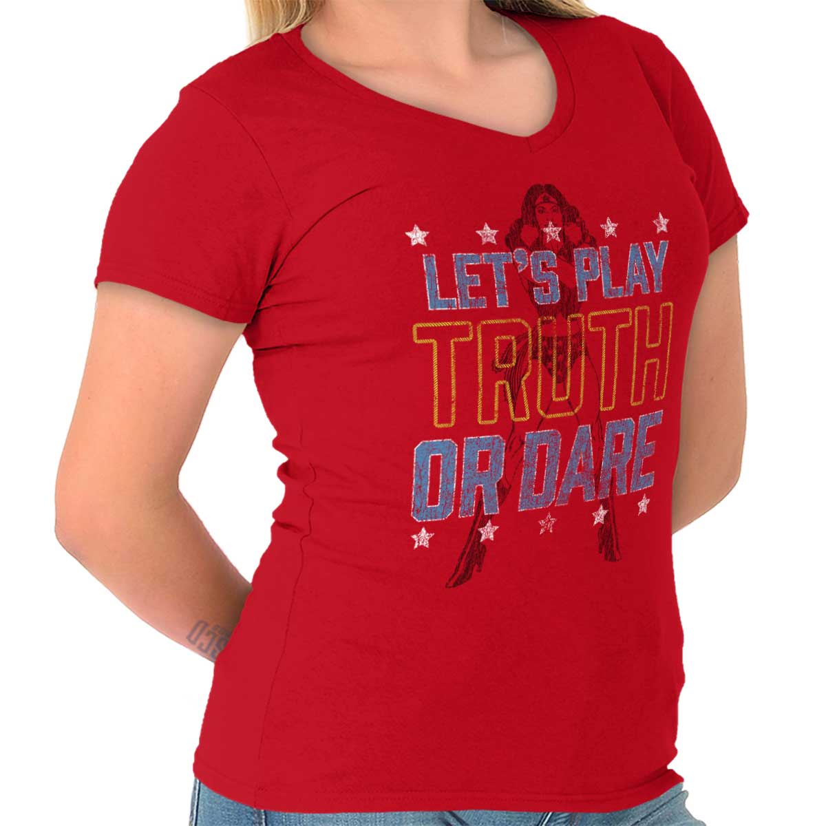 Play Truth Or Dare Wonder Superhero Lasso Womens Short Sleeve Ladies T Shirt