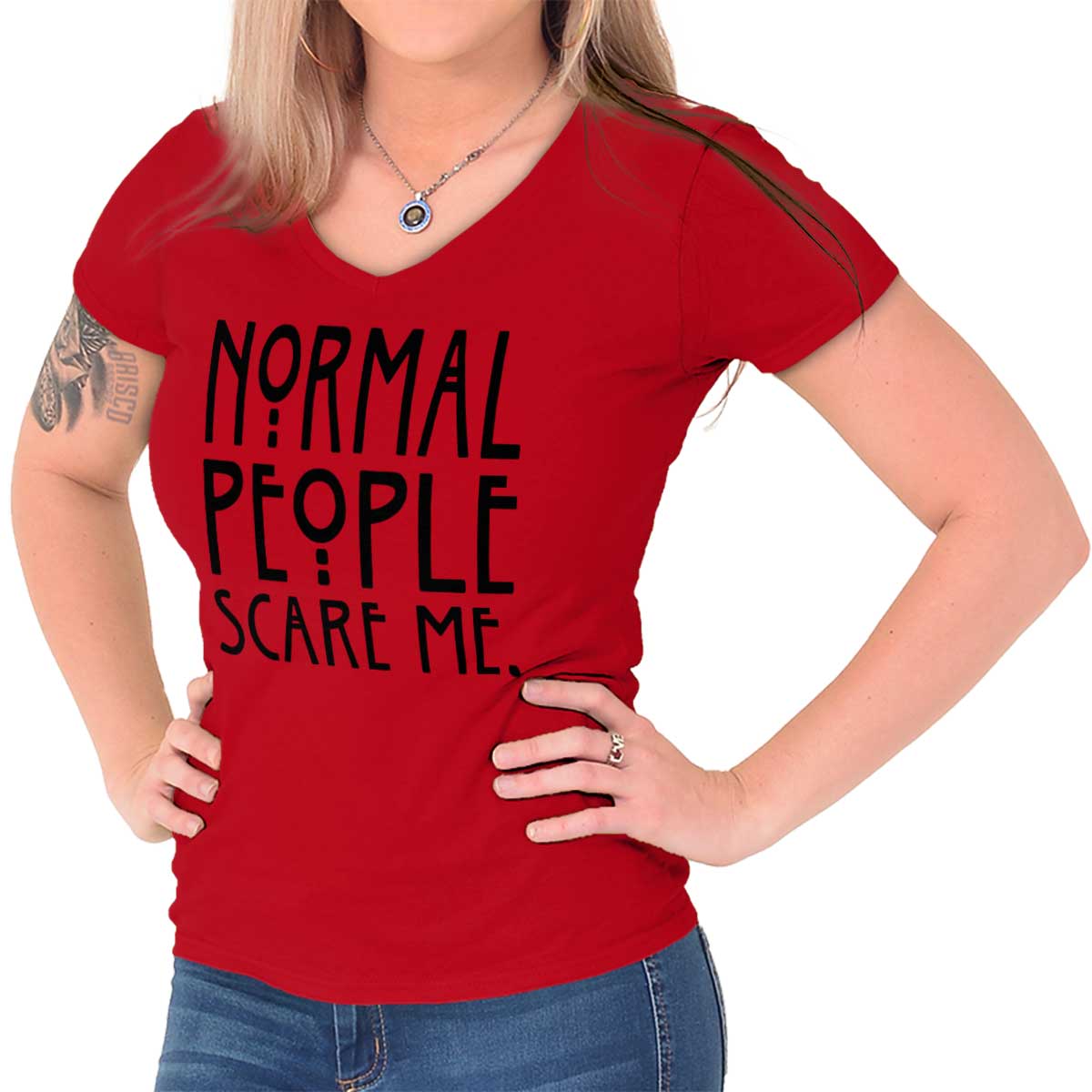 Normal People Scare Me Horror TV Show Gift Junior V-Neck T-Shirts Tee ...
