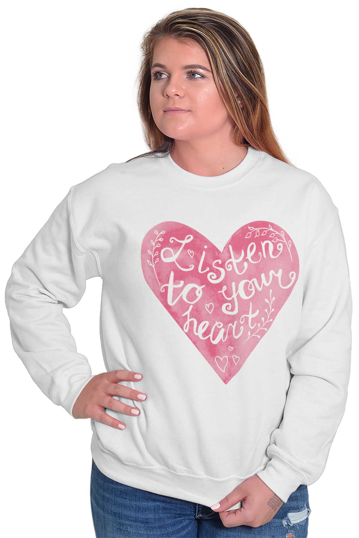 Listen To Your Heart Romantic Valentines Day Sweat Shirt Sweatshirt For Womens | eBay