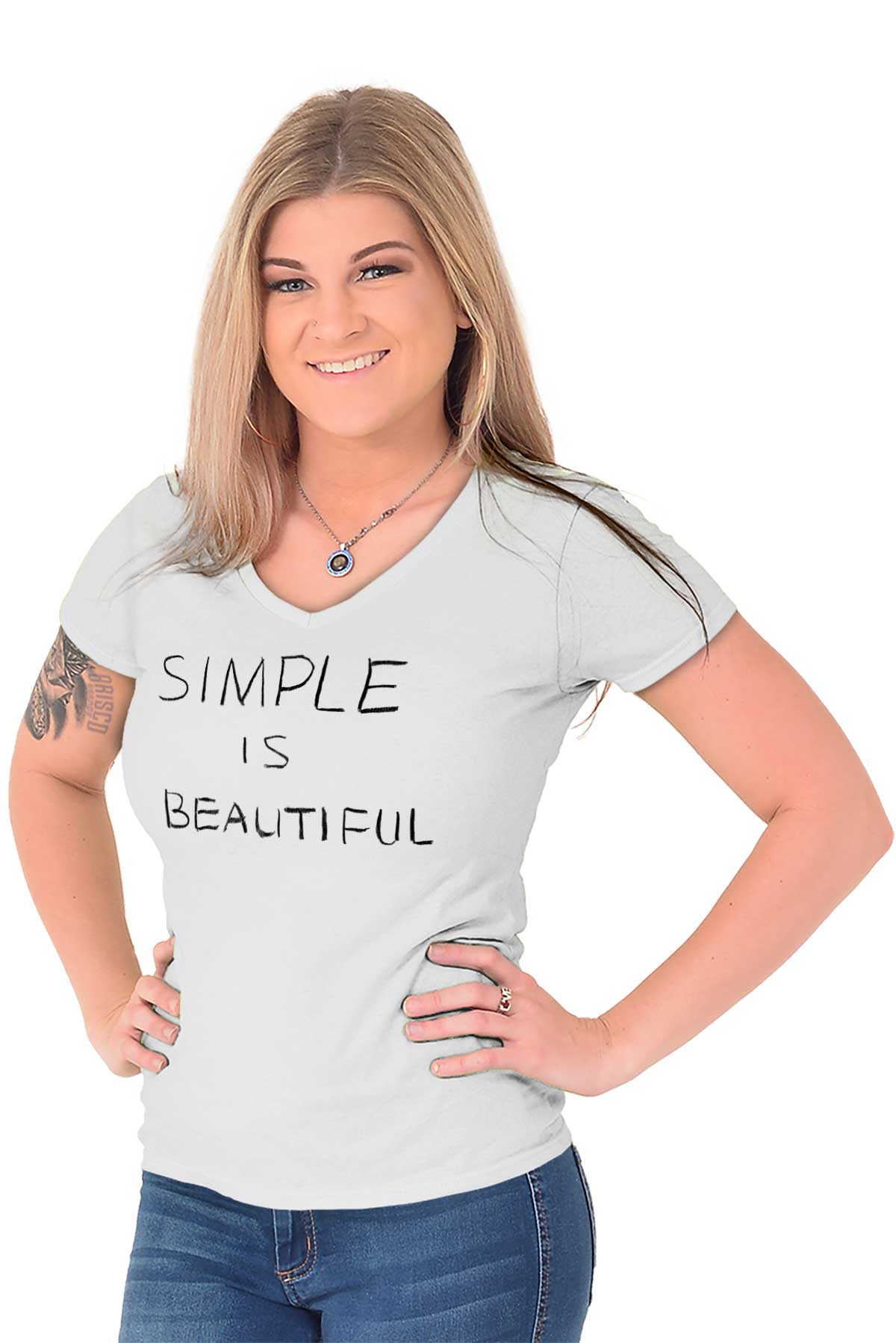 Simple Is Beautiful Cute Designer Inspring Womens V-Neck T-Shirts Tees ...
