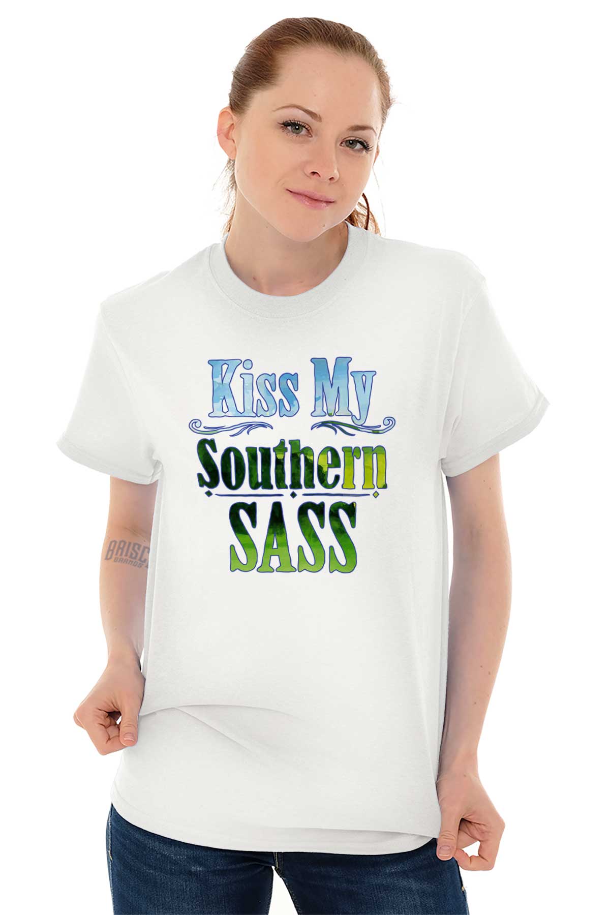 Kiss My Southern Sass Girl Country Attitude Womens Graphic Crewneck T Shirt Tee Ebay