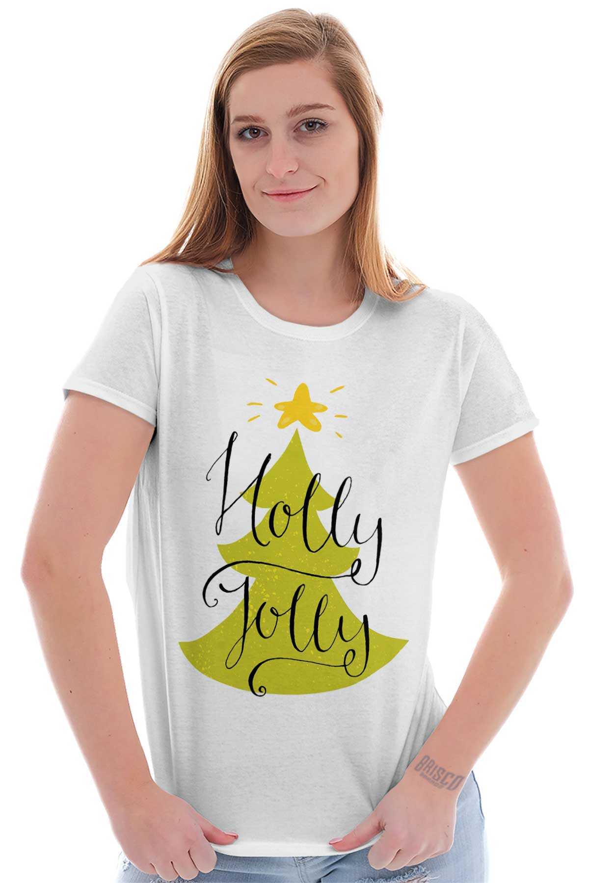 BELIEVE Christmas Holiday Santa Hat Holly Junior Fit Ladies Tee Shirt 1528
