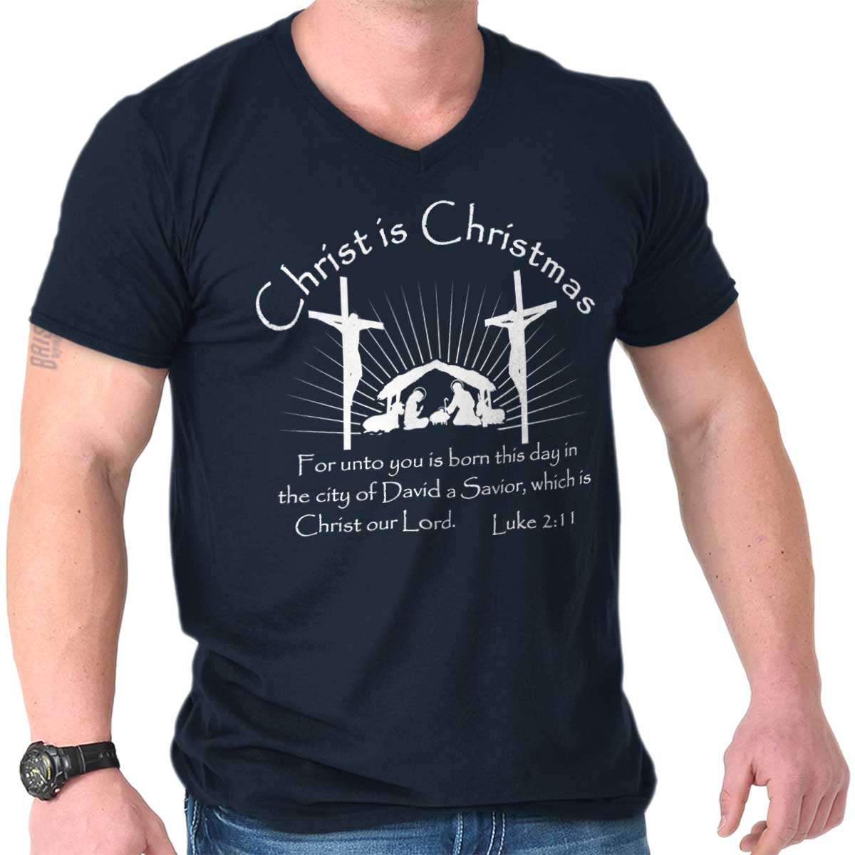 Jesus Christ Is Christmas Christian Holiday Adult V Neck Short Sleeve T Shirts Ebay 8279