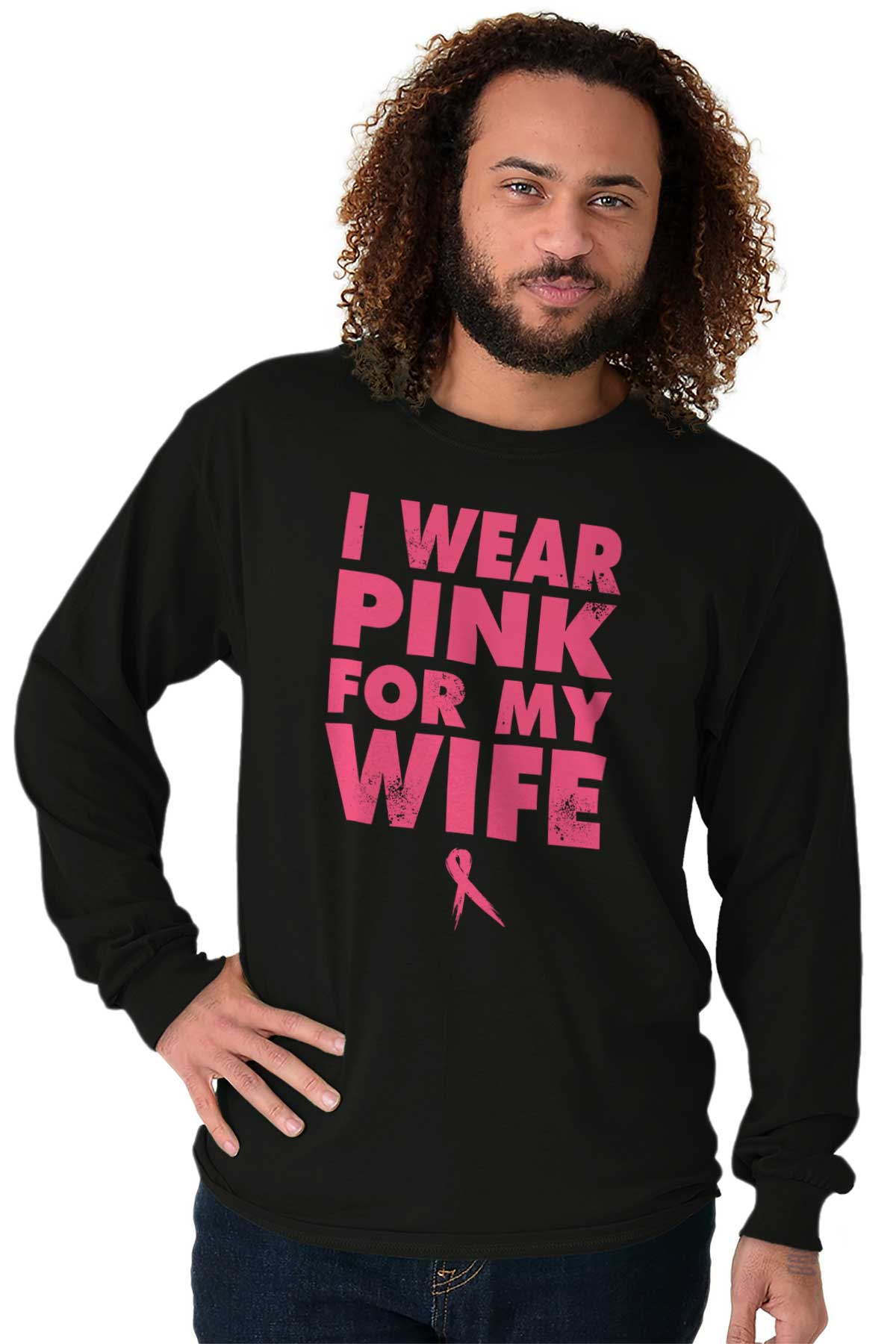 I Wear Pink For My Wife Breast Cancer Survive Long Sleeve Tshirt 