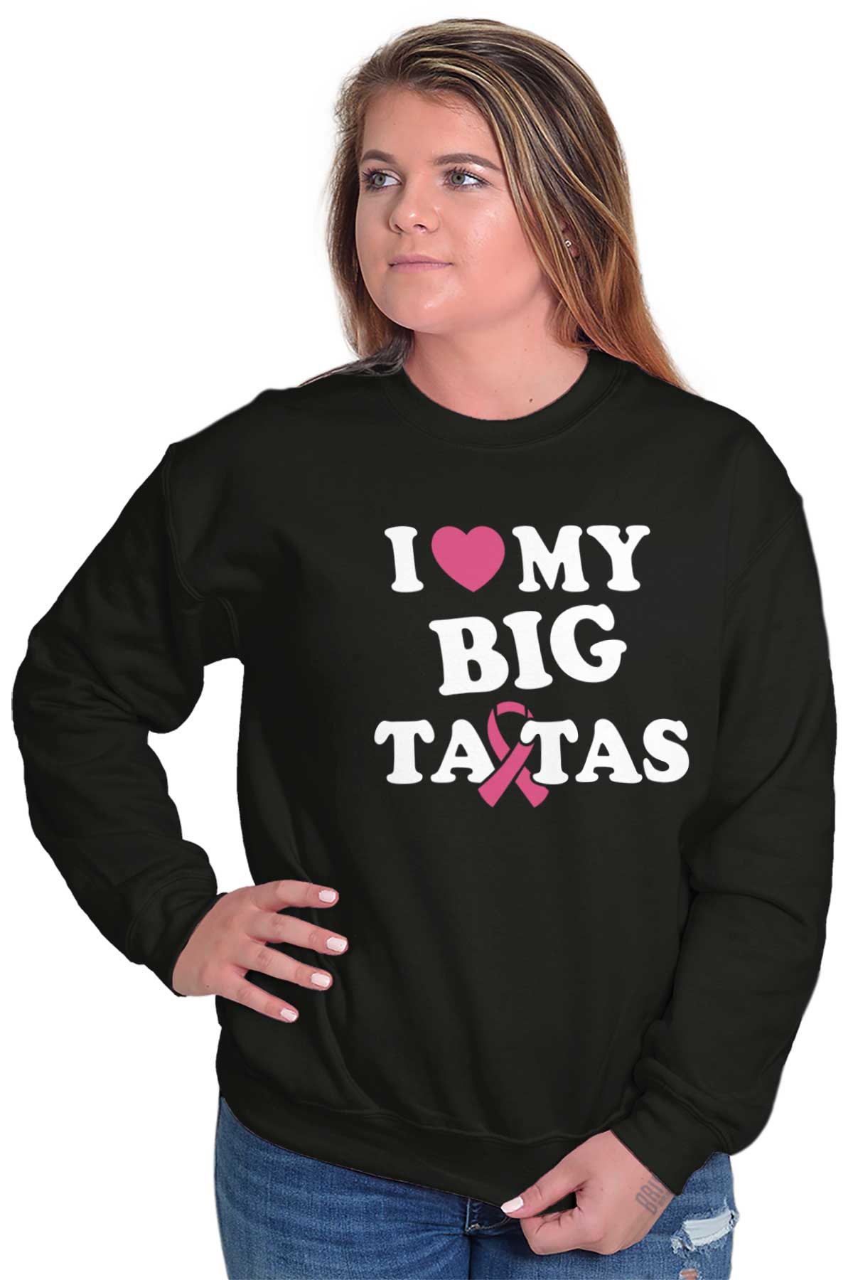 I Love My Big Tatas Funny Breast Cancer T Womens Long Sleeve Crew Sweatshirt Ebay