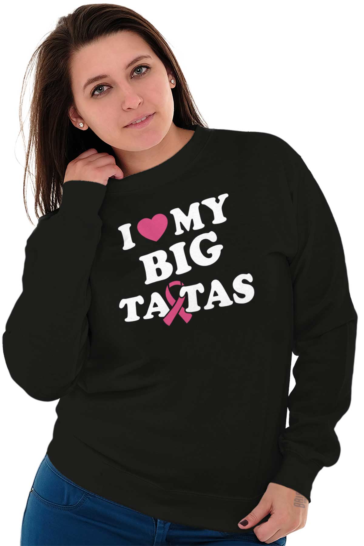 I Love My Big Tatas Funny Breast Cancer T Womens Long Sleeve Crew