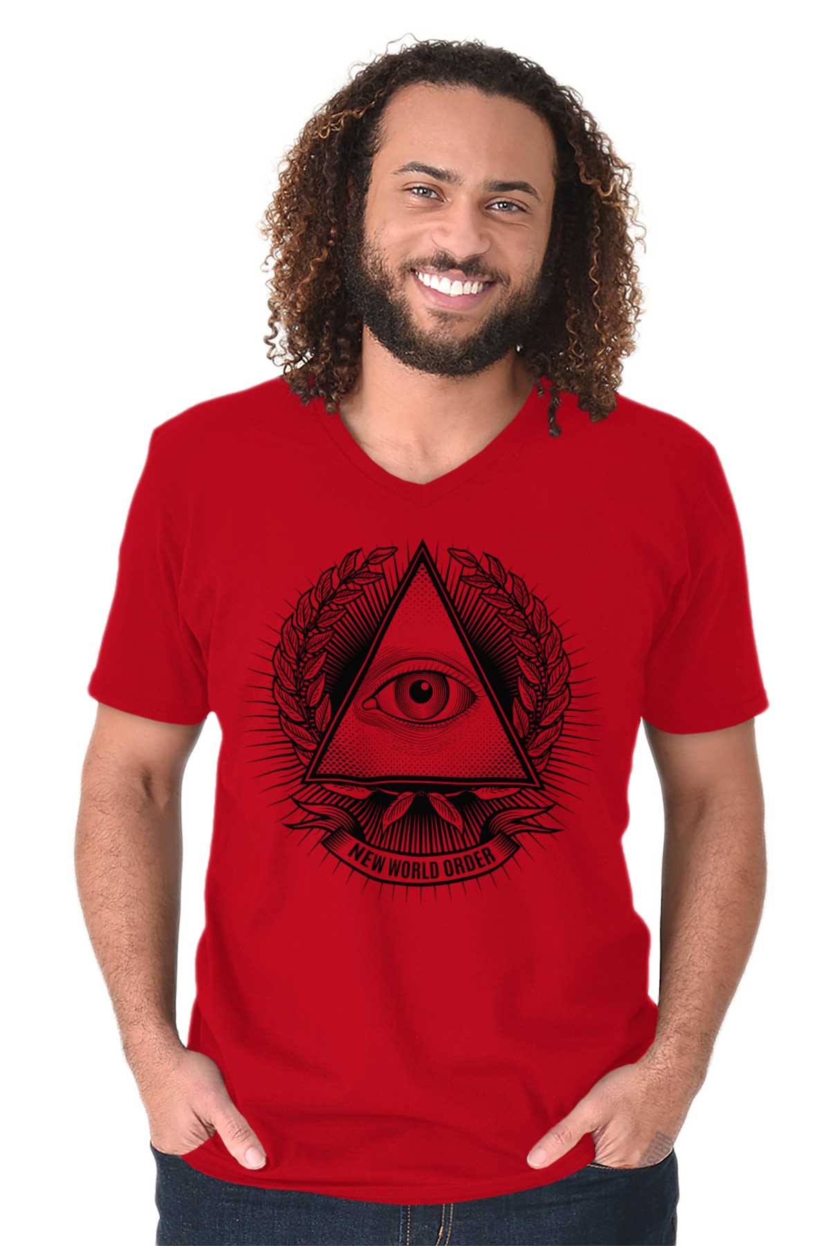 All Seeing Illuminati Eye Triangle Symbol Adult V Neck Short Sleeve T ...