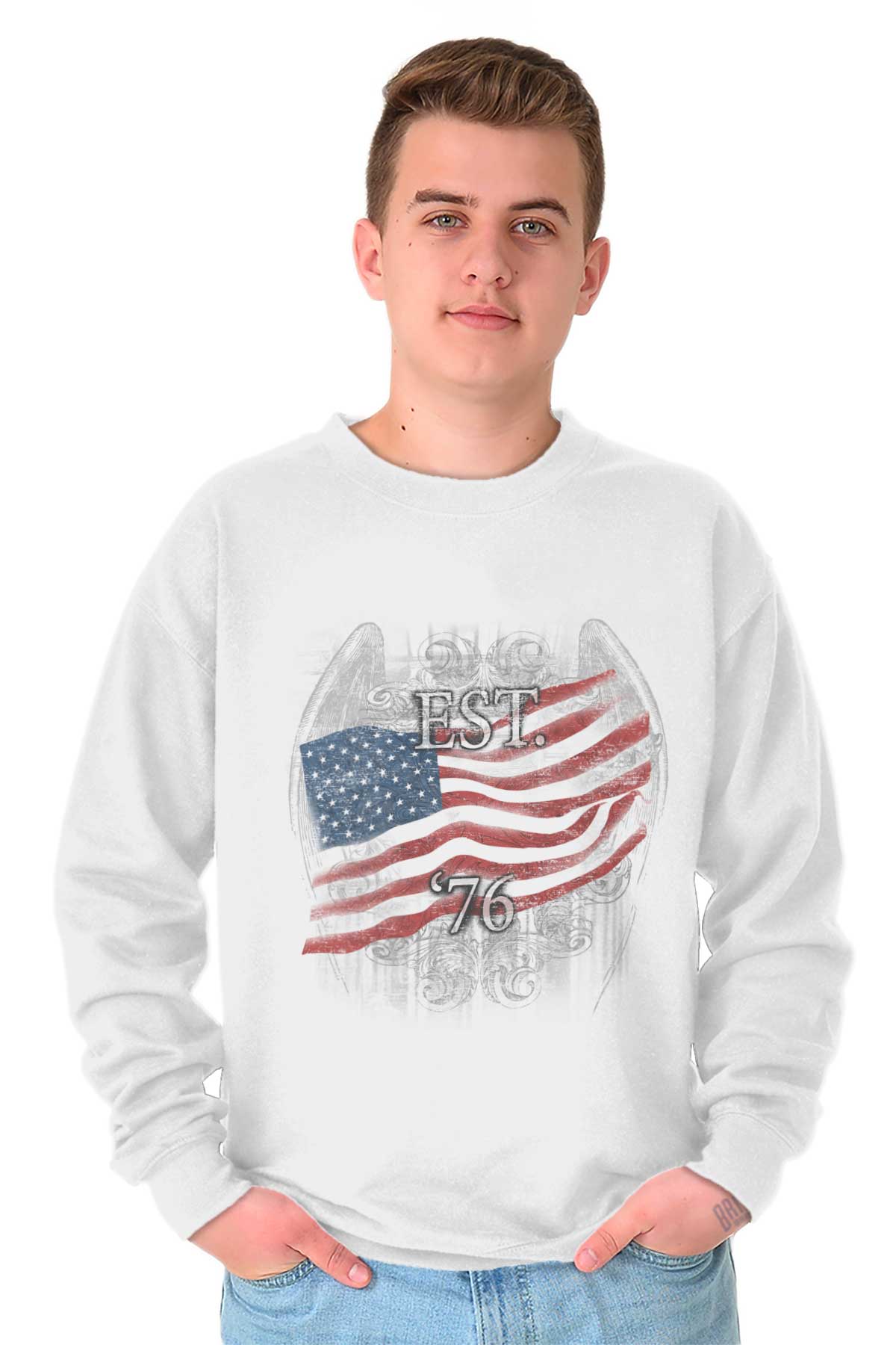 American Flag USA Patriotic United States Adult Long Sleeve Crew Sweatshirt eBay