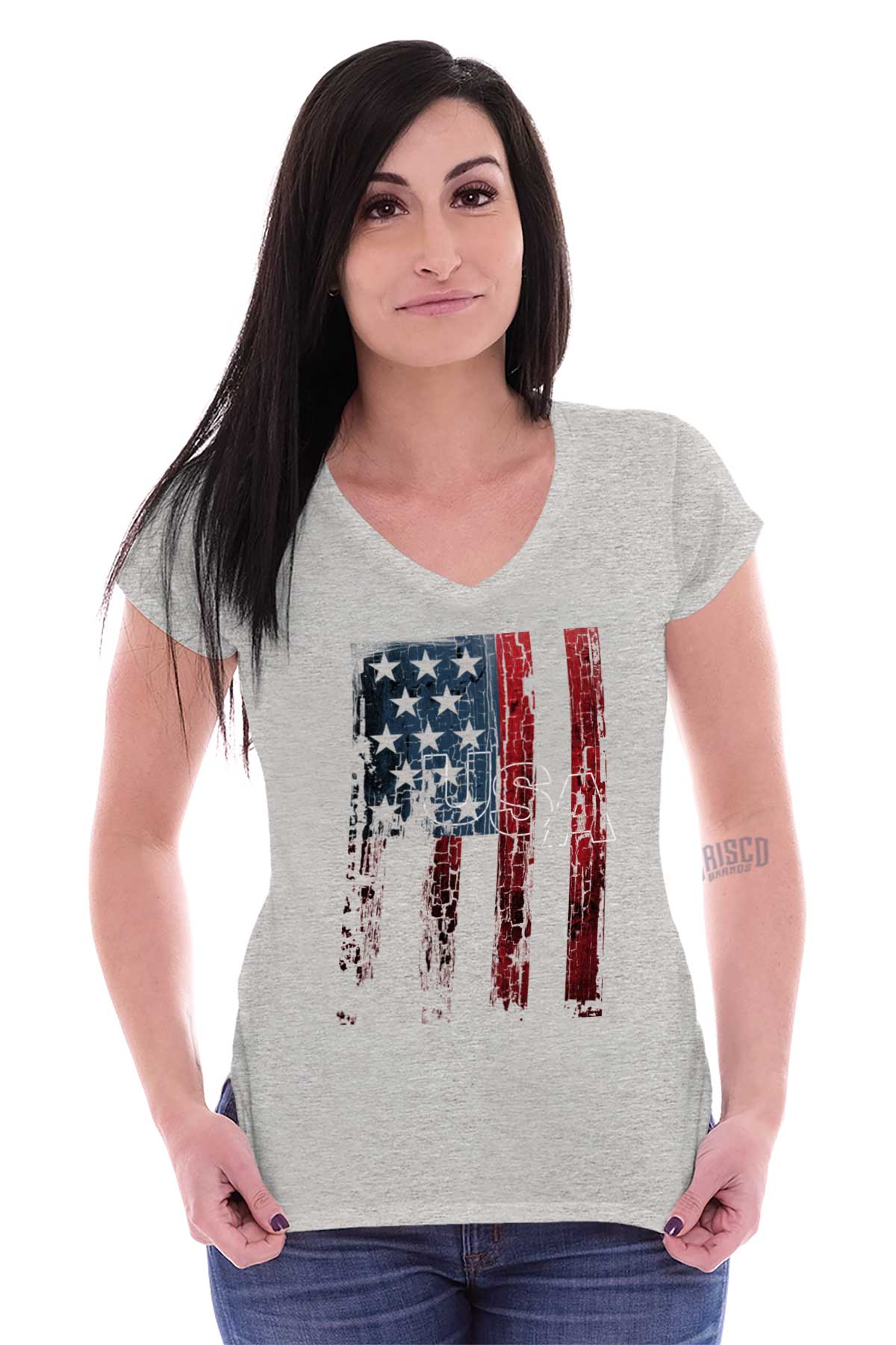 USA United States of America Flag Patriotic Junior V-Neck T-Shirts Tee ...