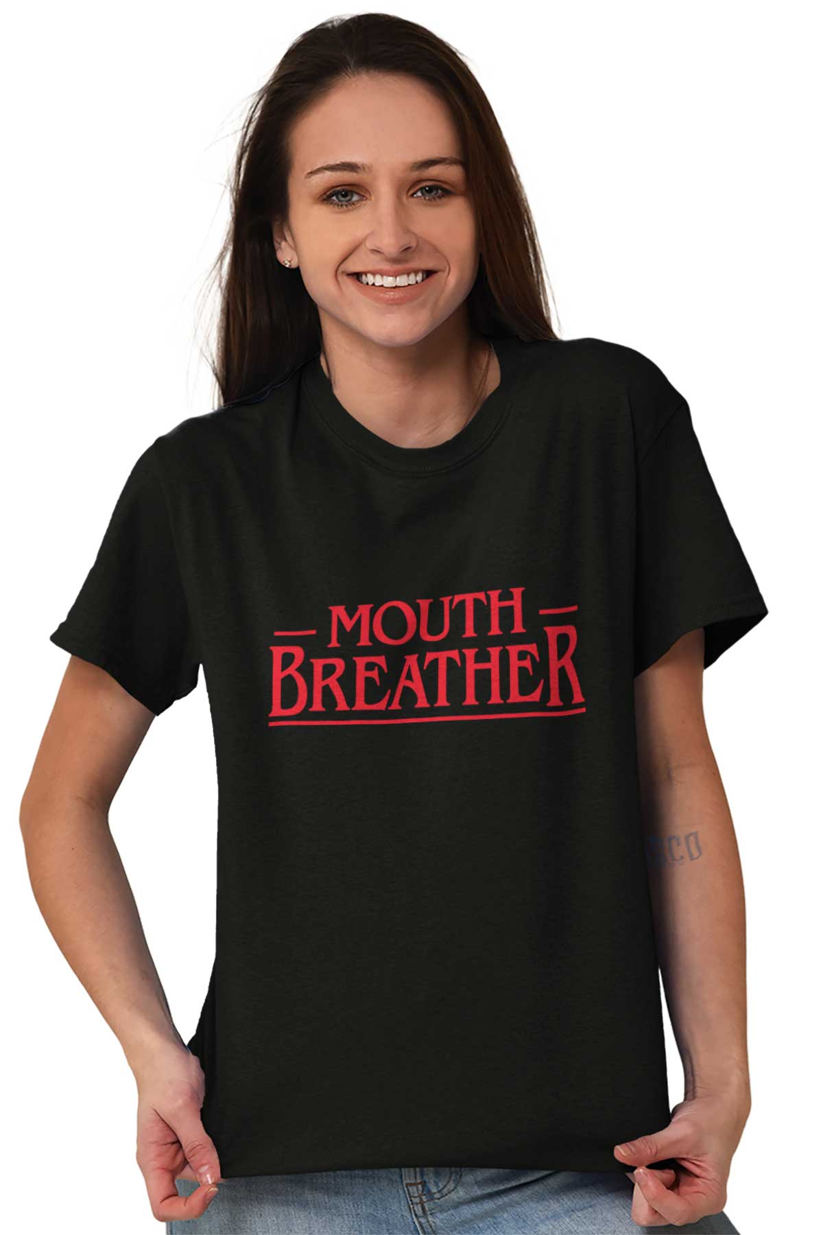 Funny Mouth Breather Nerdy Geeky Tv Show Adult Short Sleeve Crewneck