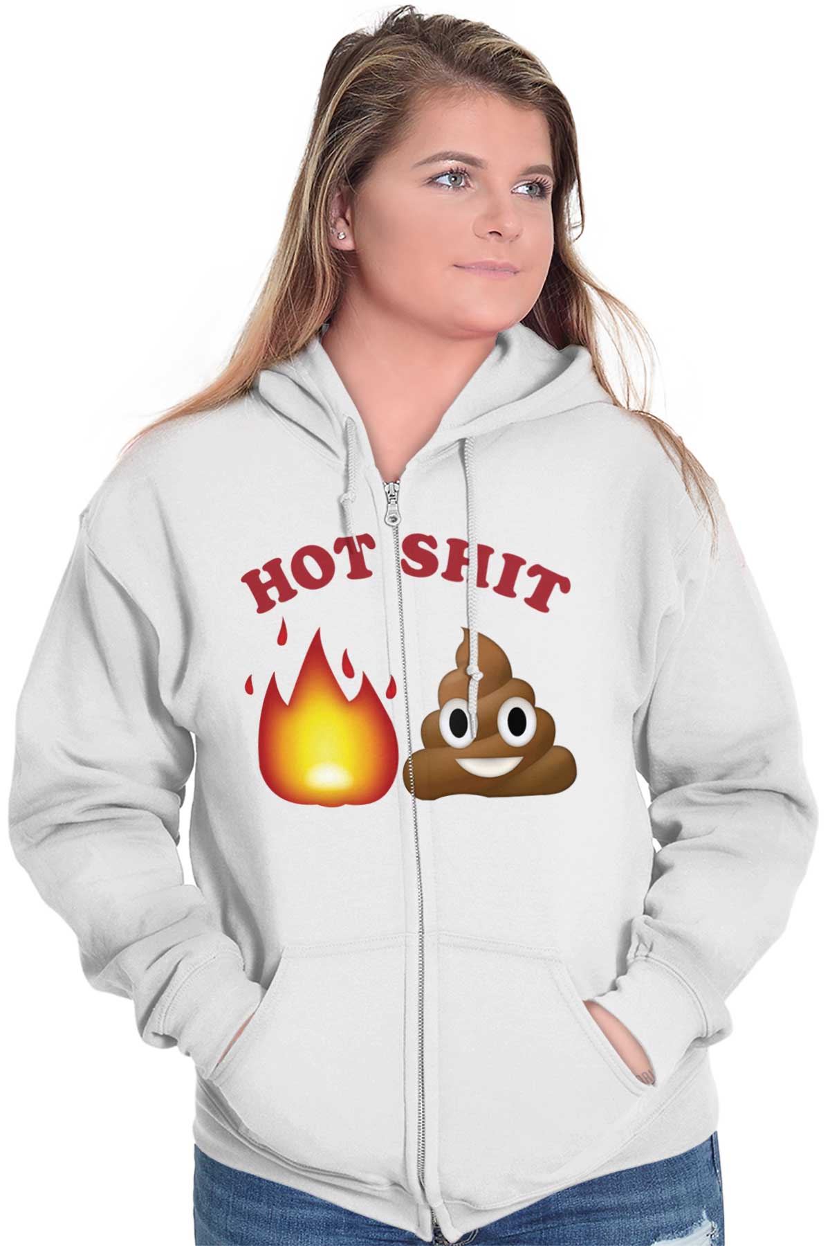 Hot S*** Fire Poop Emoji Funny Emoticon Meme Adult Zip Hoodie Jacket