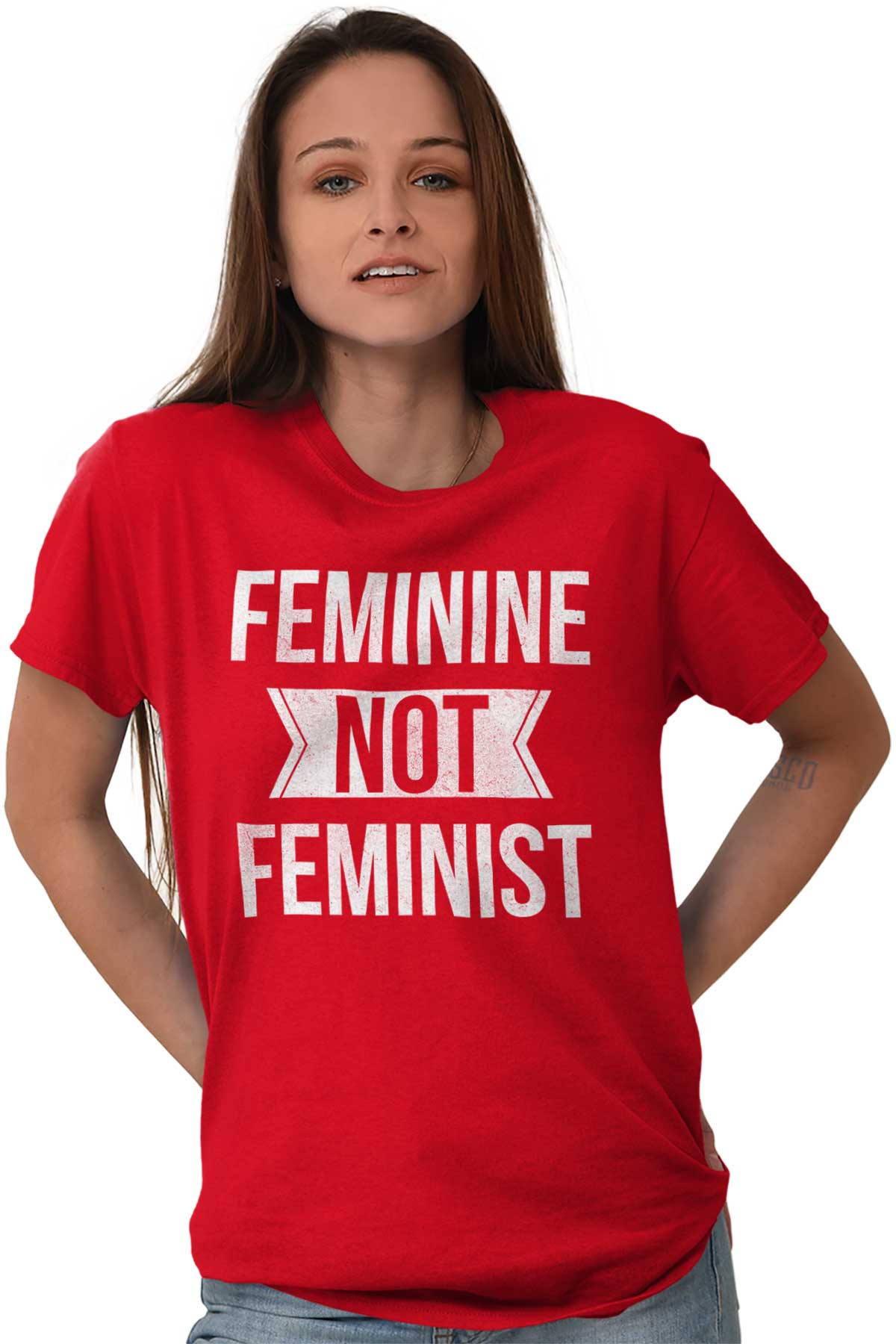 Feminine Not Feminist Political Republican Womens Graphic Crewneck T ...