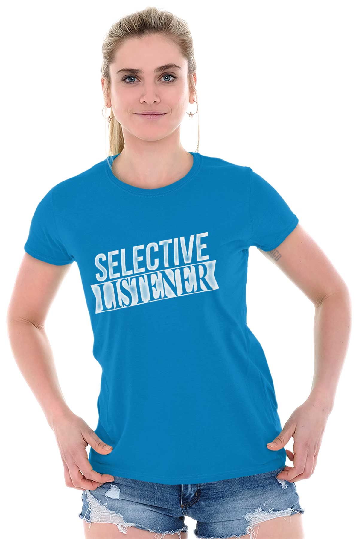 Rude Selective Listener Sarcastic Offensive Womens Short Sleeve Ladies T Shirt Ebay 5129