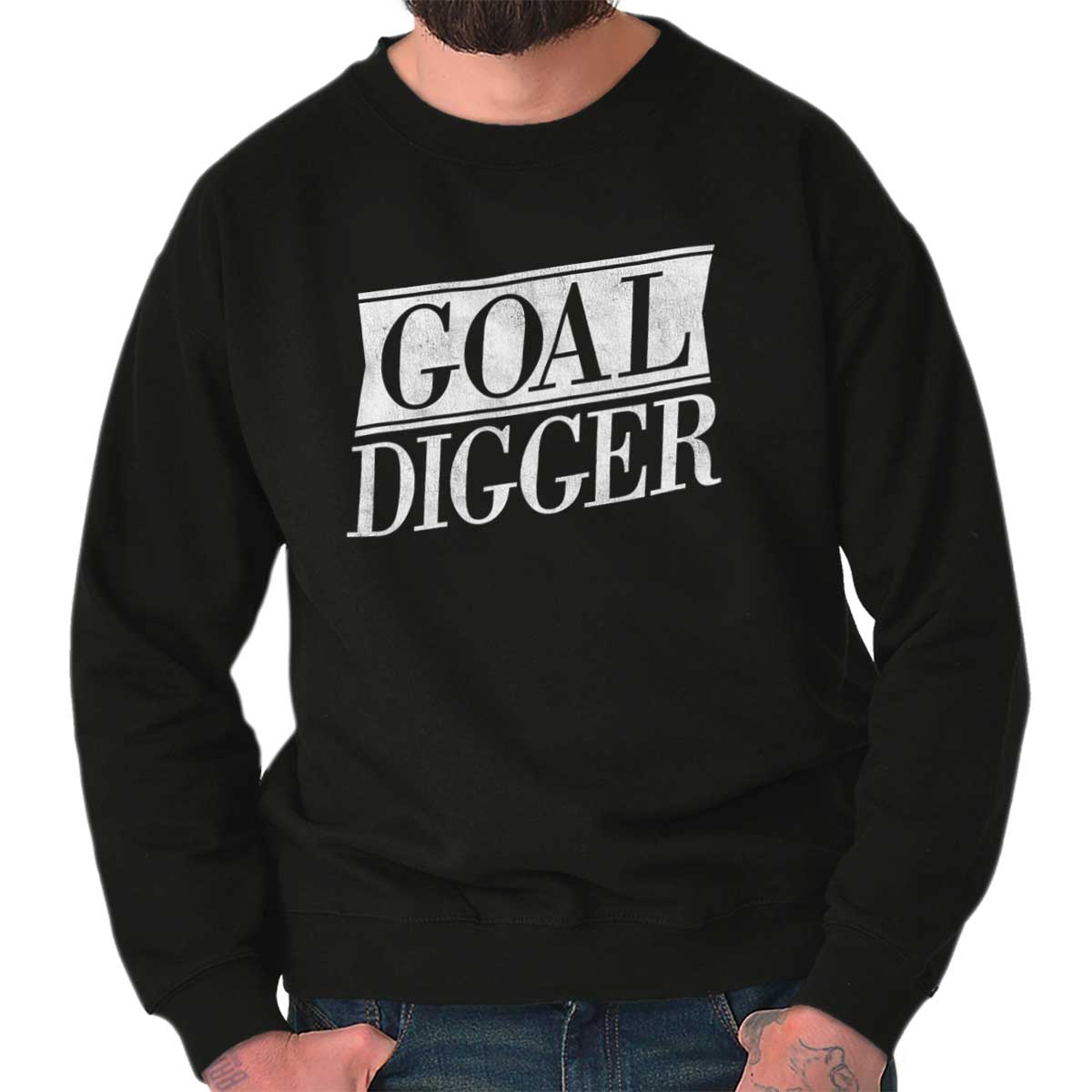 Goal Digger Mens Black Crew Neck Cotton T-Shirt Funny Gym Gifts 