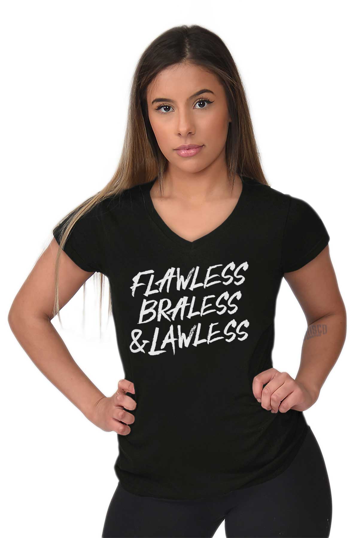 Flawless Braless Girl Power Feminist Rally Womens Fitted V Neck Graphic ...