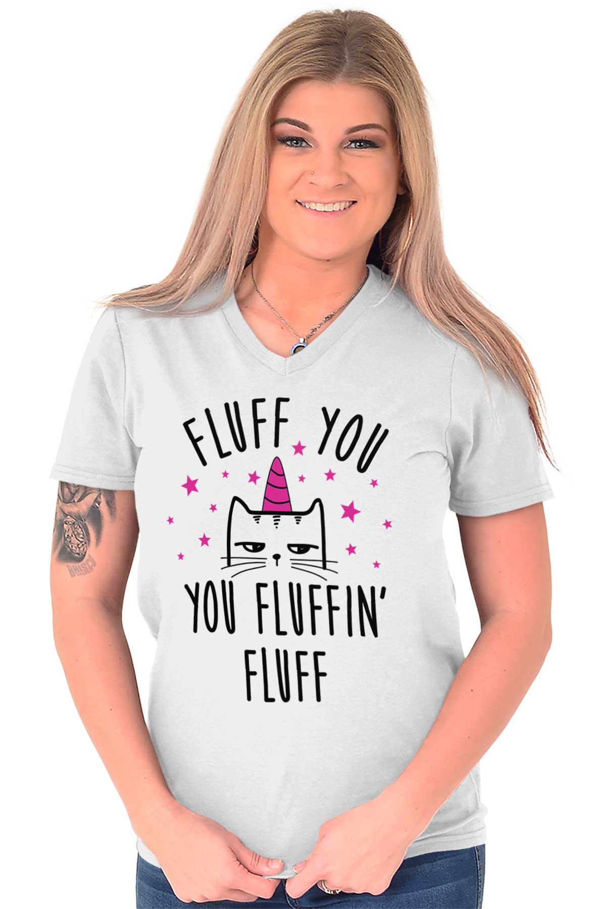 Fluff You Fluffin Fluff Cute Magical Unicorn Women V Neck Short Sleeve