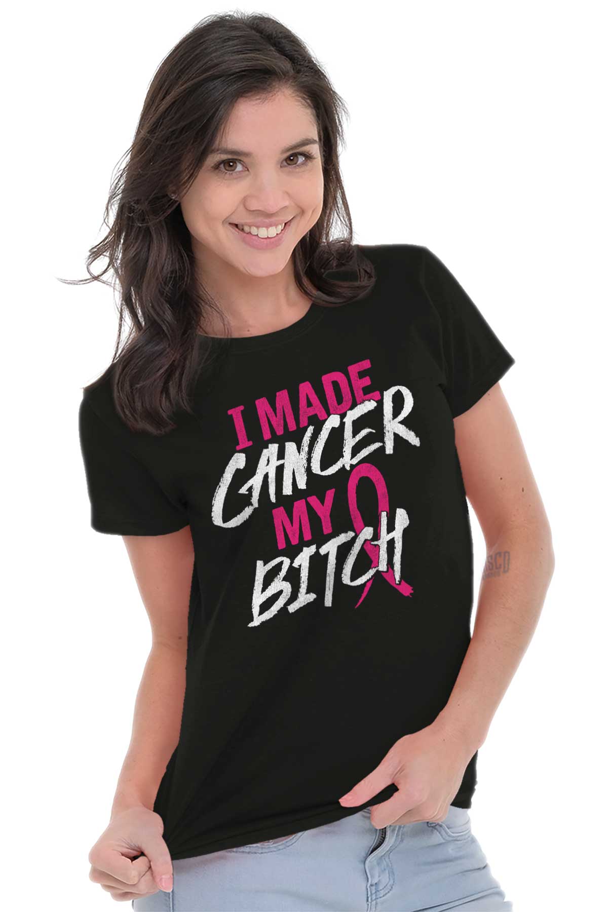 Made Breast Cancer My Bitch Funny Survivor BCA Pink Ribbon Womens Short ...