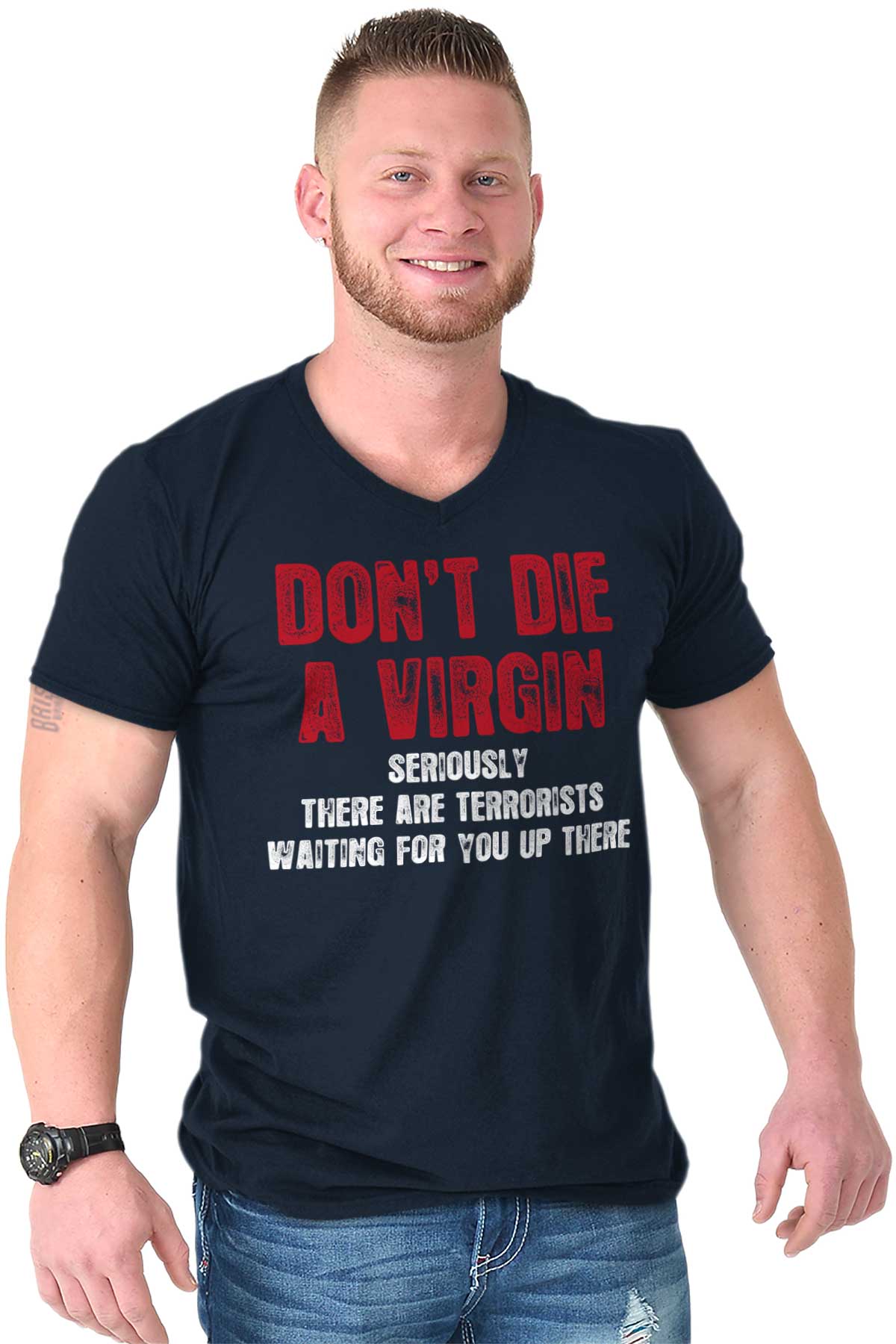 I Don't Wanna Die A Virgin Comic Don?t Die A Virgin Funny Sarcastic Humor Gift Mens V Neck Short Sleeve