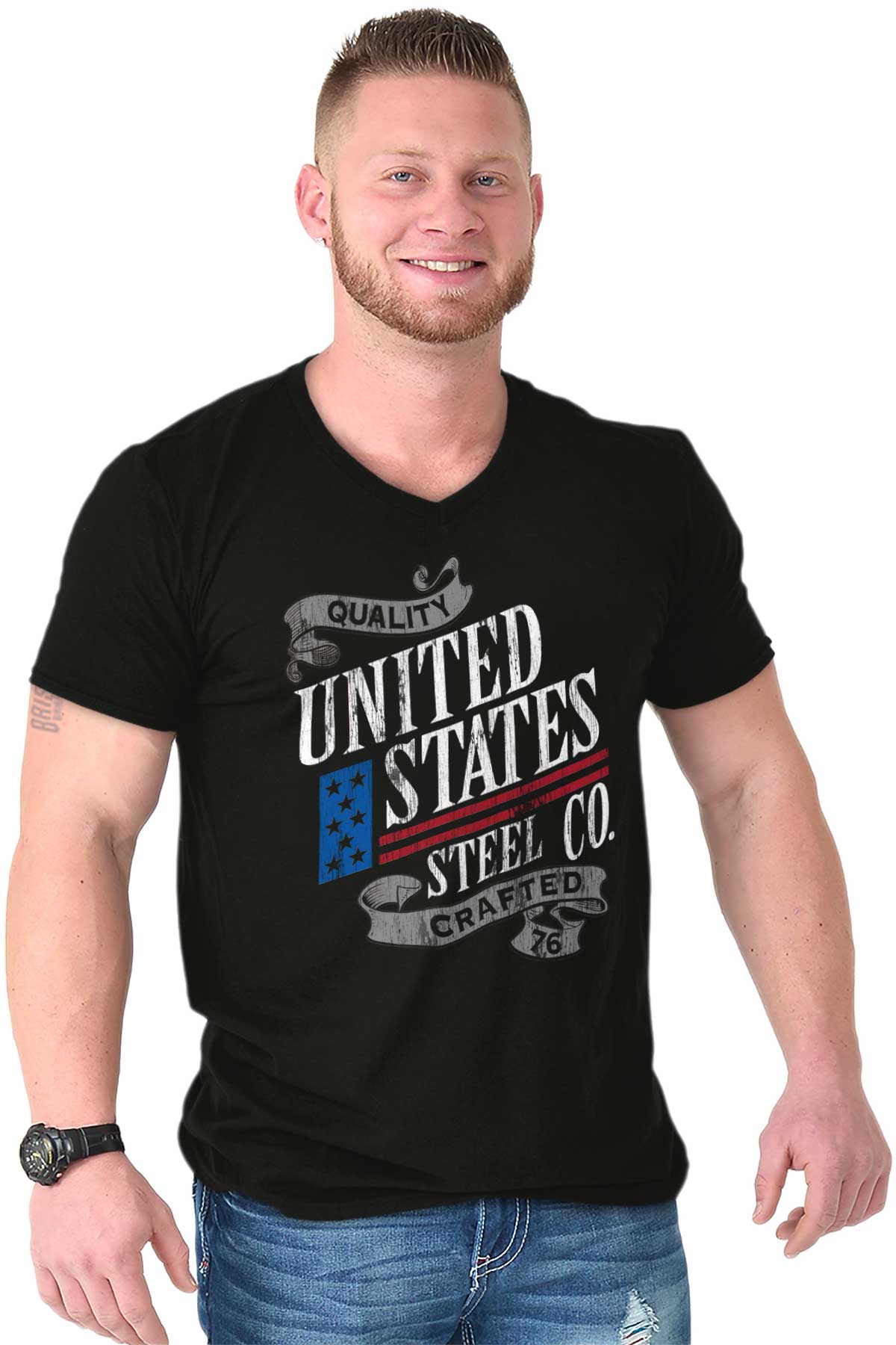 United States Steel Company Crafted USA Pride Mens V Neck Short Sleeve ...