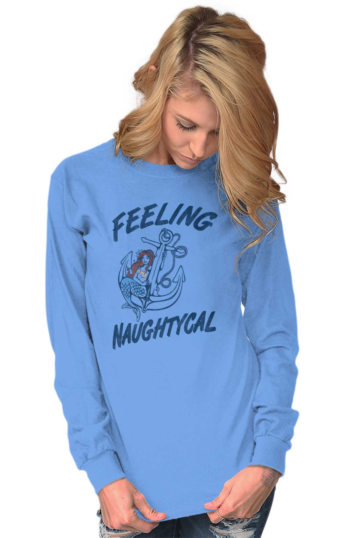 Feeling Nauti Mermaid Anchor Beach Vacation Long Sleeve T Shirt Tees