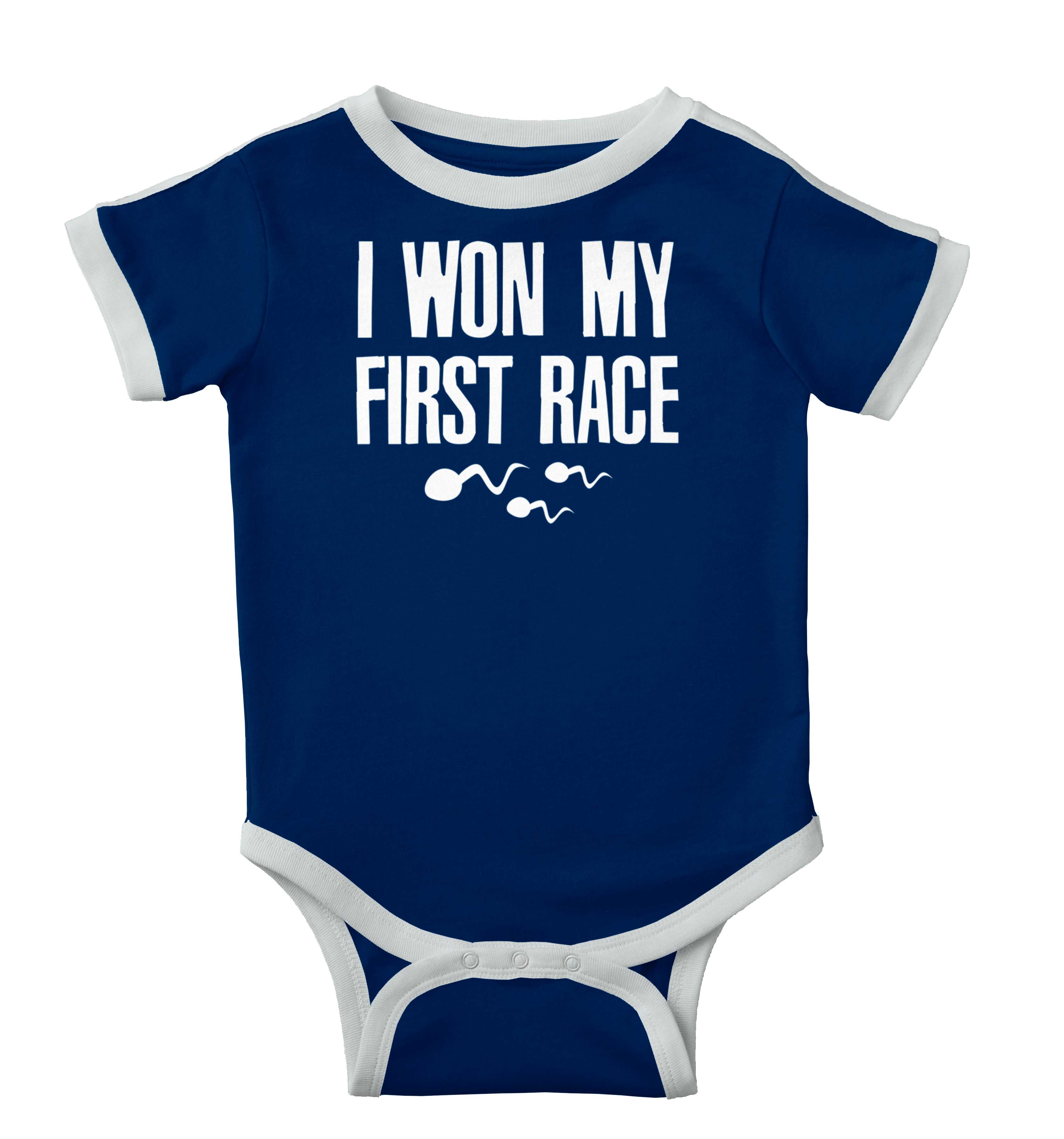 I Won My First Race Funny Sarcastic Rude Gift Infant Ringer Bodysuit ...