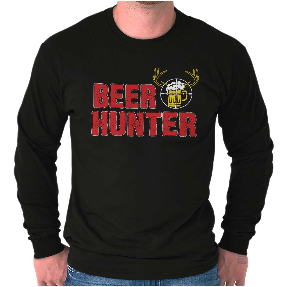 Beer Deer Hunter Drinking Hunting Alcohol Long Sleeve Tshirt Tee for