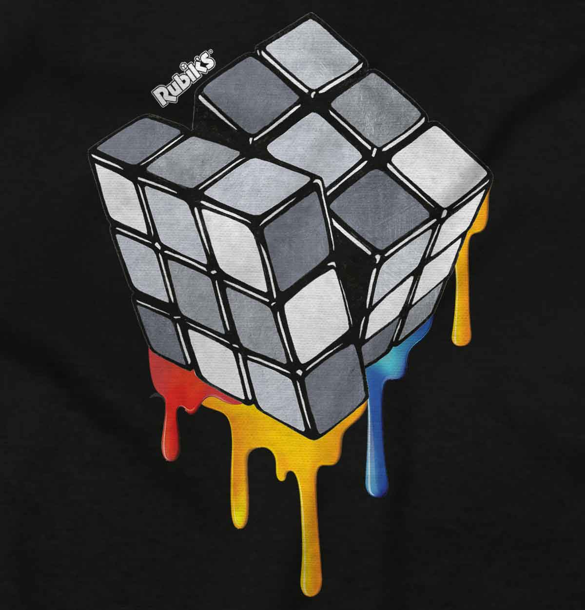 Graphic Dripping Paint Melting Rubiks Cube Adult Short Sleeve Crewneck ...