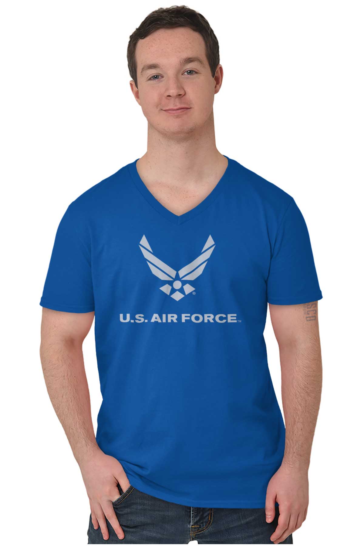 USAF American Official Air Force Logo Gift Adult V Neck Short Sleeve T ...