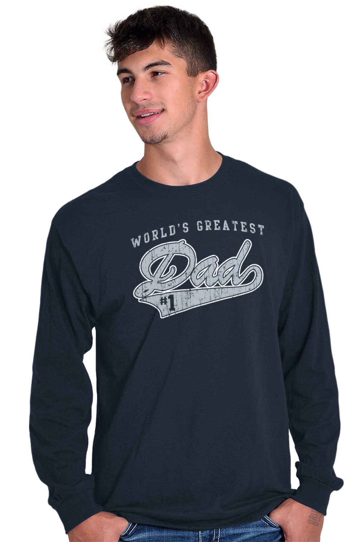 トップス wide dad Dad LONG-SLEEVE T-SHIRTS D.NVY Varsity Father's Day World's Greatest Dad Long Sleeve T