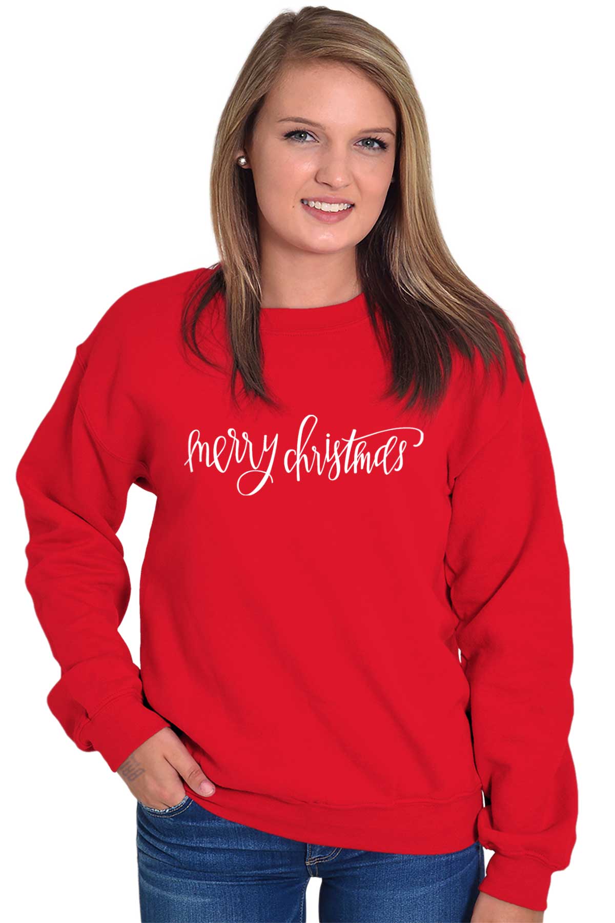 Merry Christmas Holiday Santa Claus Xmas Gift Womens Long Sleeve Crew ...