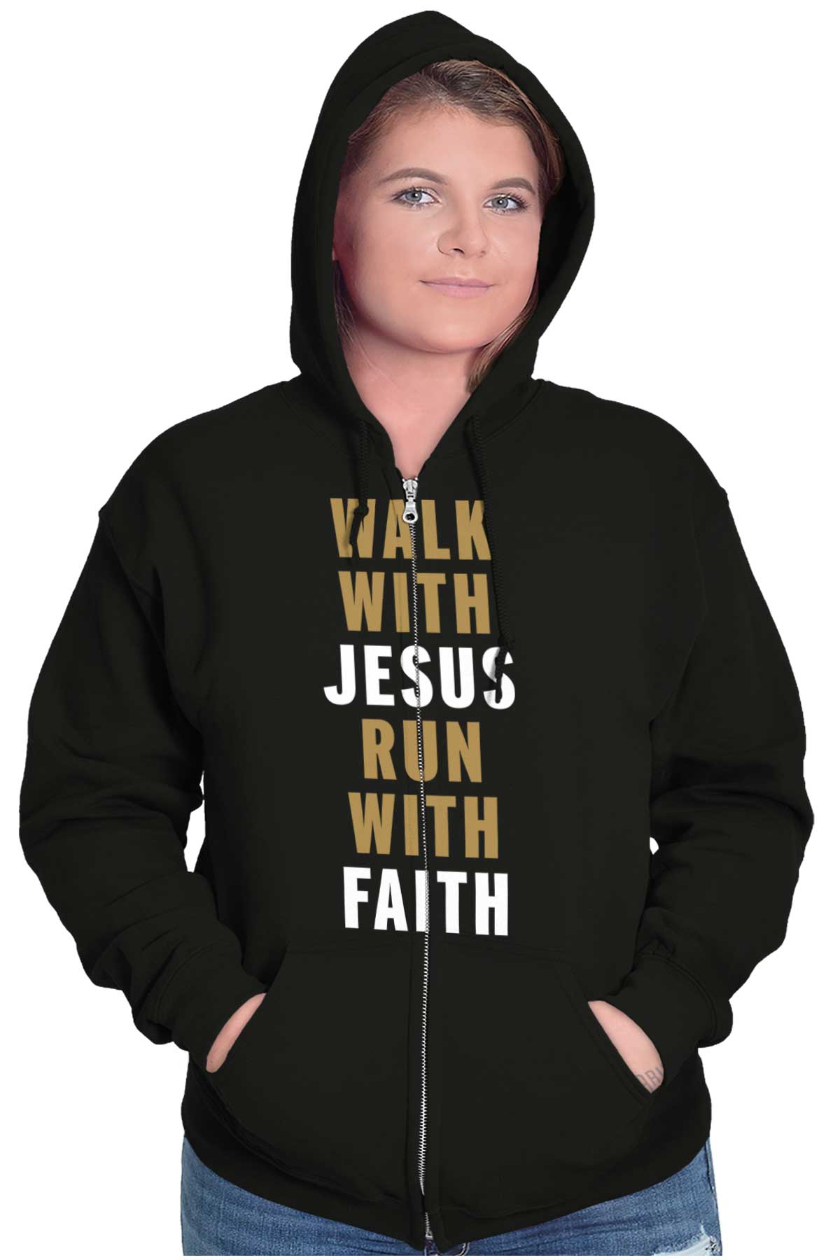 Walk With Jesus Christ Run With Faith God Adult Zip Hoodie Jacket