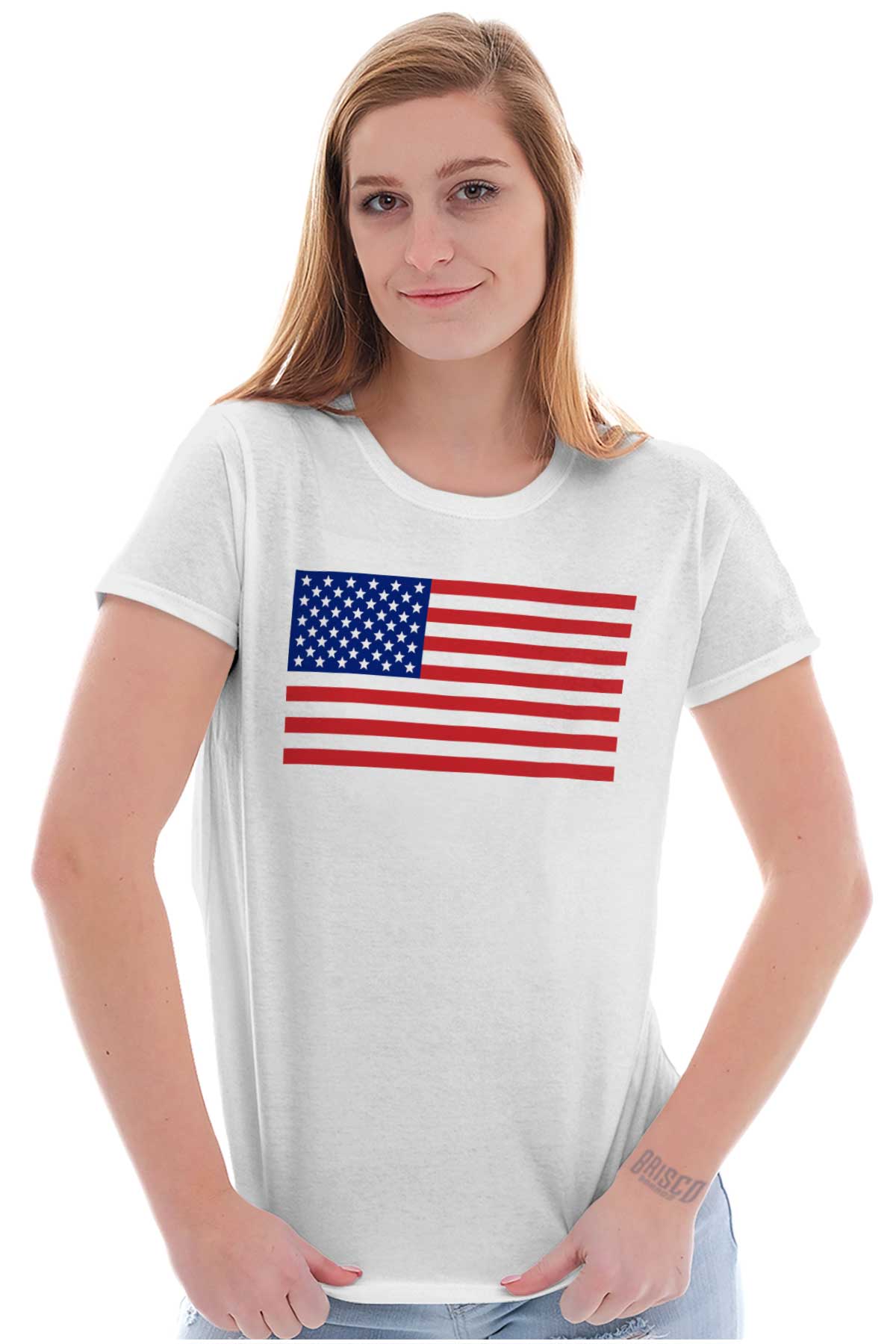 Patriotic American Flag Stars Stripes USA Womens Short Sleeve Ladies T ...