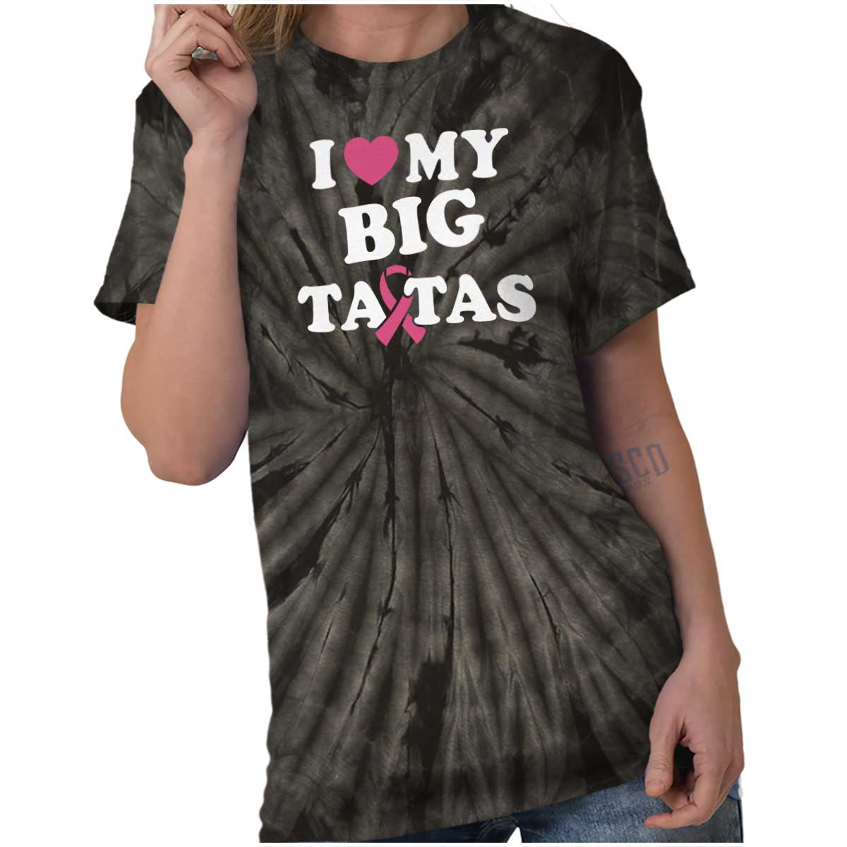 I Love My Big Tatas Funny Breast Cancer T Ladies Tie Dye Tees T For Women Ebay