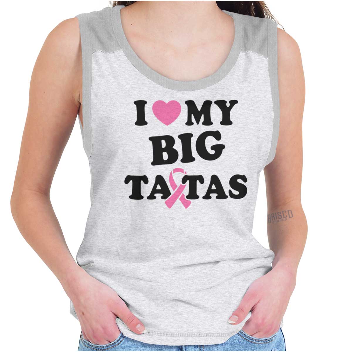 I Love My Big Tatas Funny Breast Cancer T Ladies Contrast Tank Top Ebay
