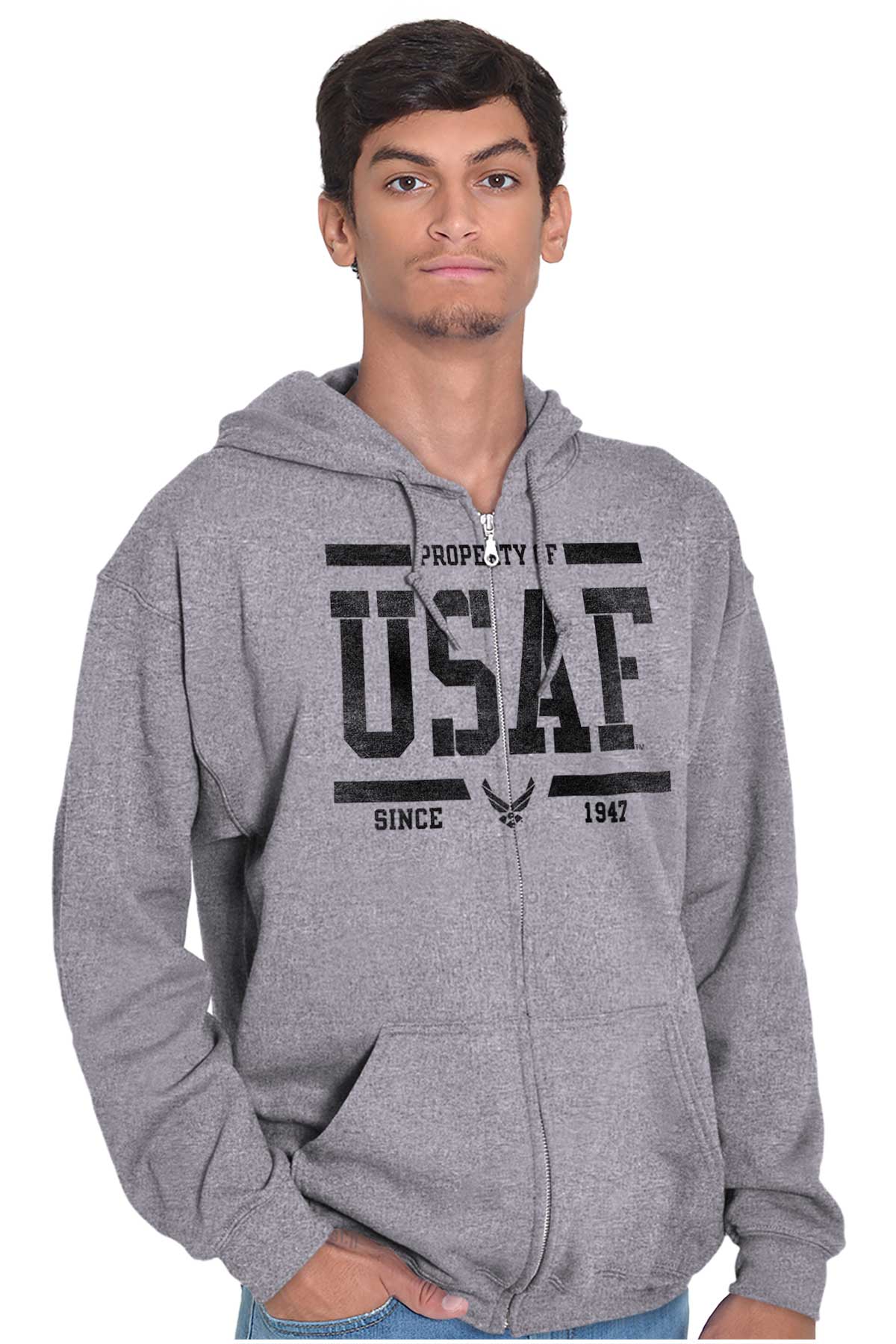 US Air Force Logo Property Of USAF Military Sweatshirt Zip Up
