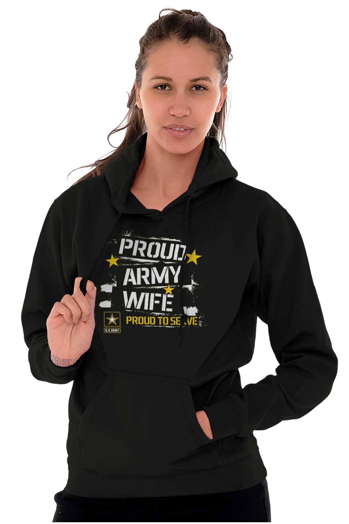 Proud Army Wife Proud To Serve Us Military Women Long Sleeve Hoodie 