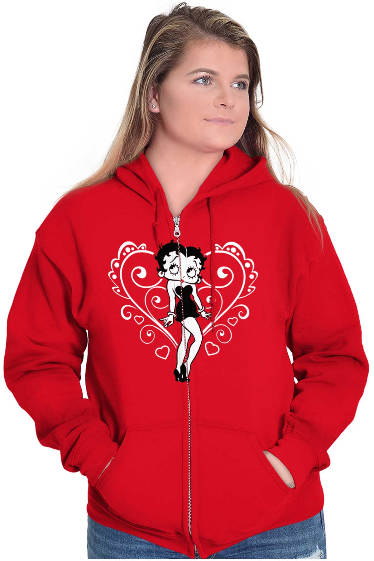 Betty Boop Vintage Cartoon Filagree Heart Womens Zip Hooded